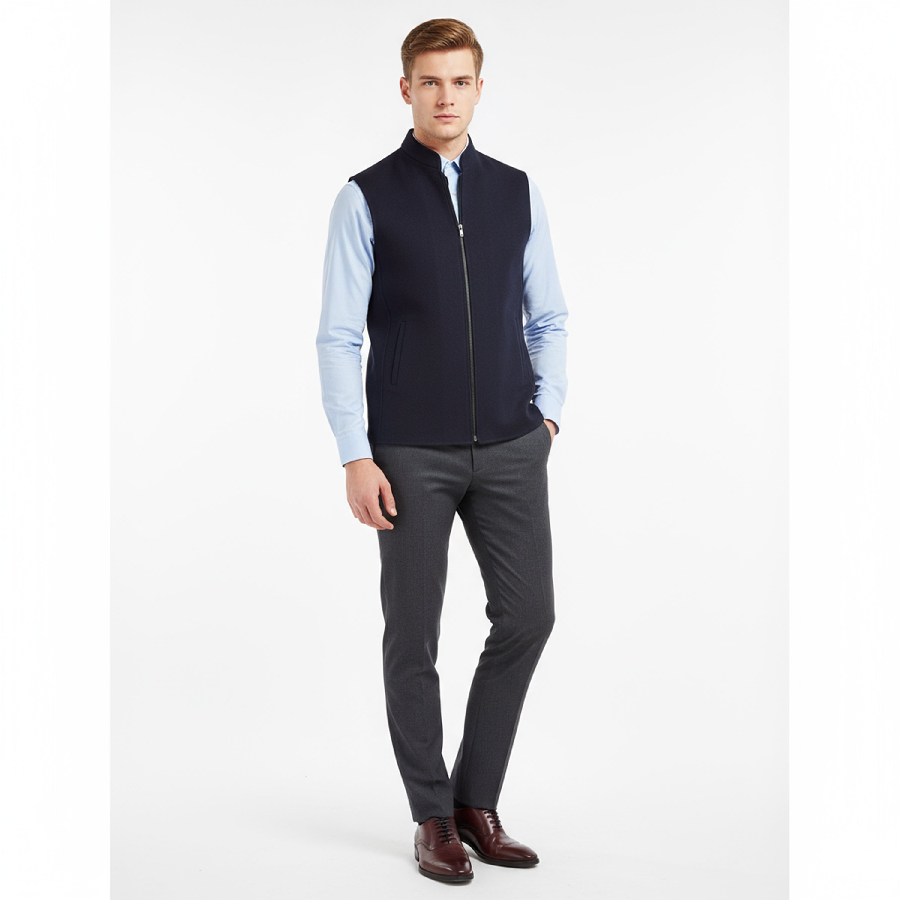 Arc Panel Zip Waistcoat – Midnight Navy | Premium Men's Formal