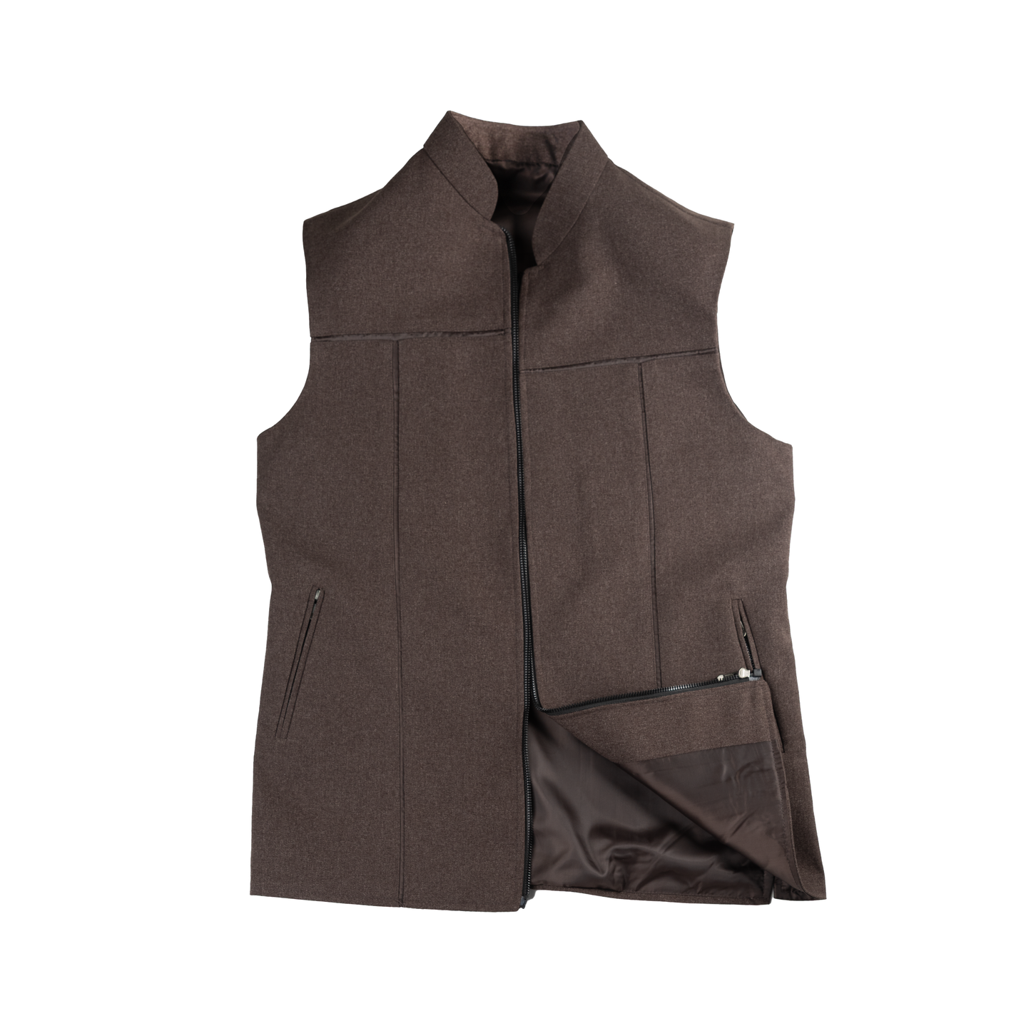SHADOW YOKE ZIP WAISTCOAT – MOCHA BROWN