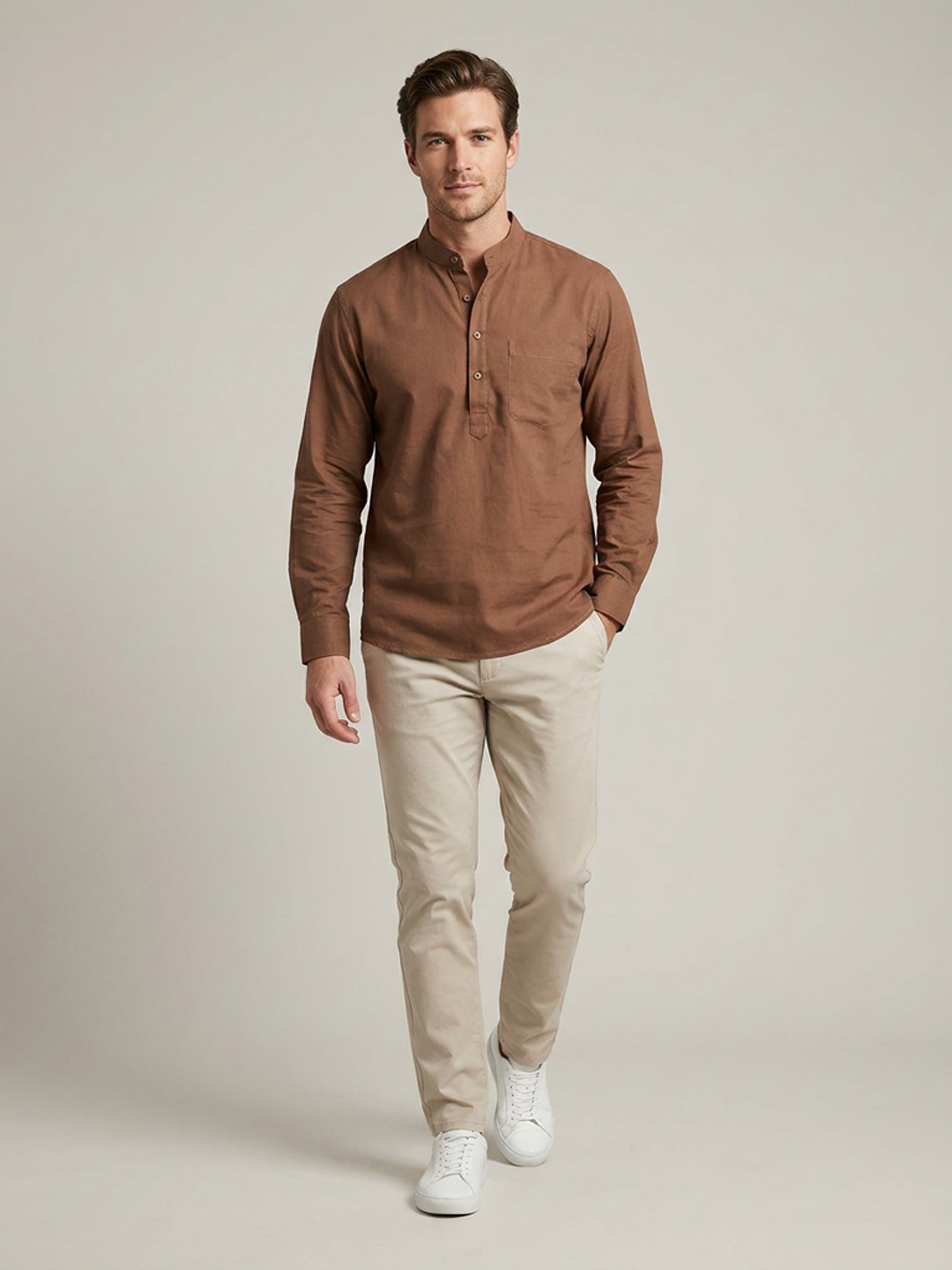 THE COTTON POPOVER SHIRT - CHESTNUT BROWN