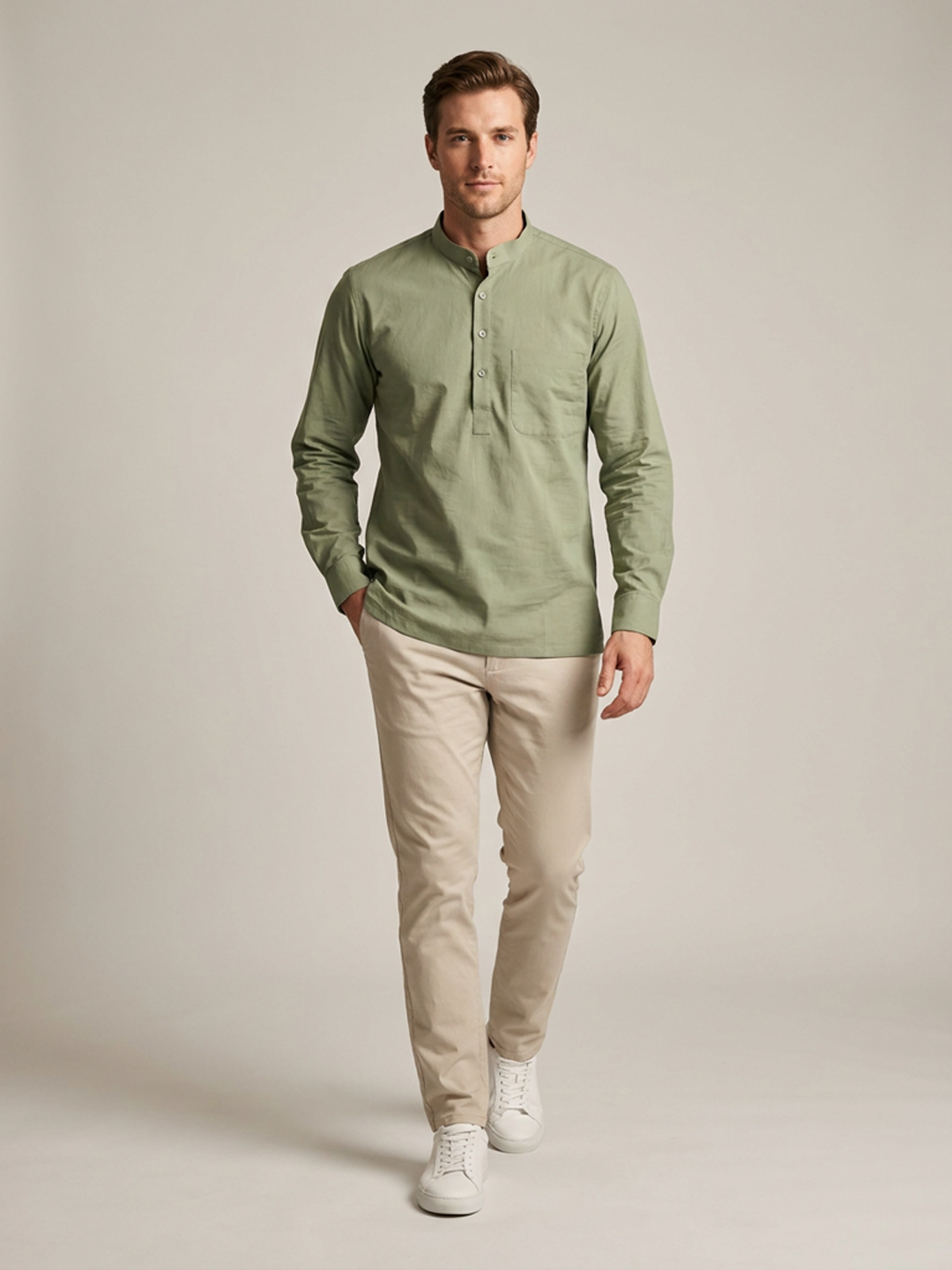 THE COTTON POPOVER SHIRT - SAGE OLIVE