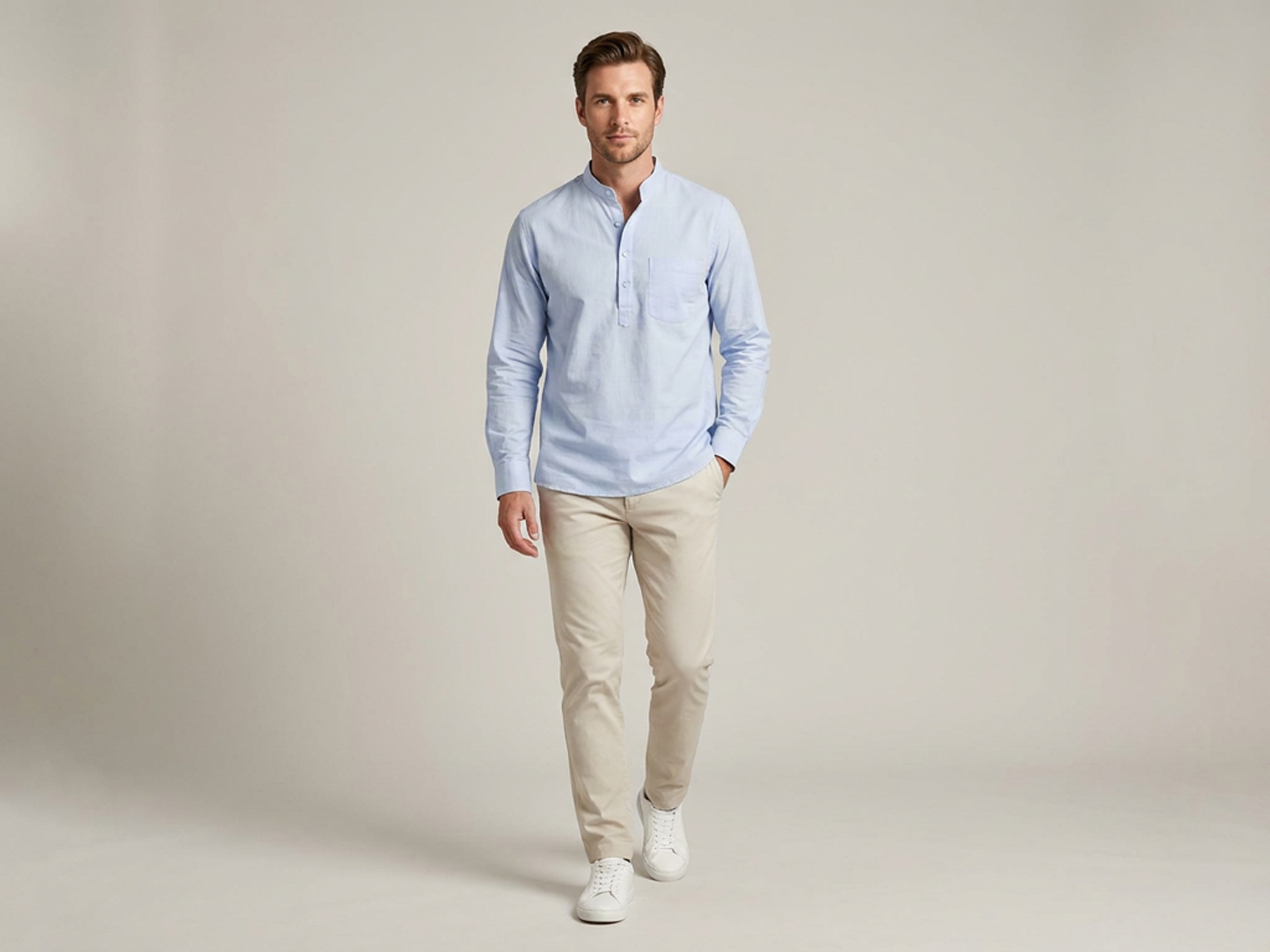 THE COTTON POPOVER SHIRT - SKY BLUE