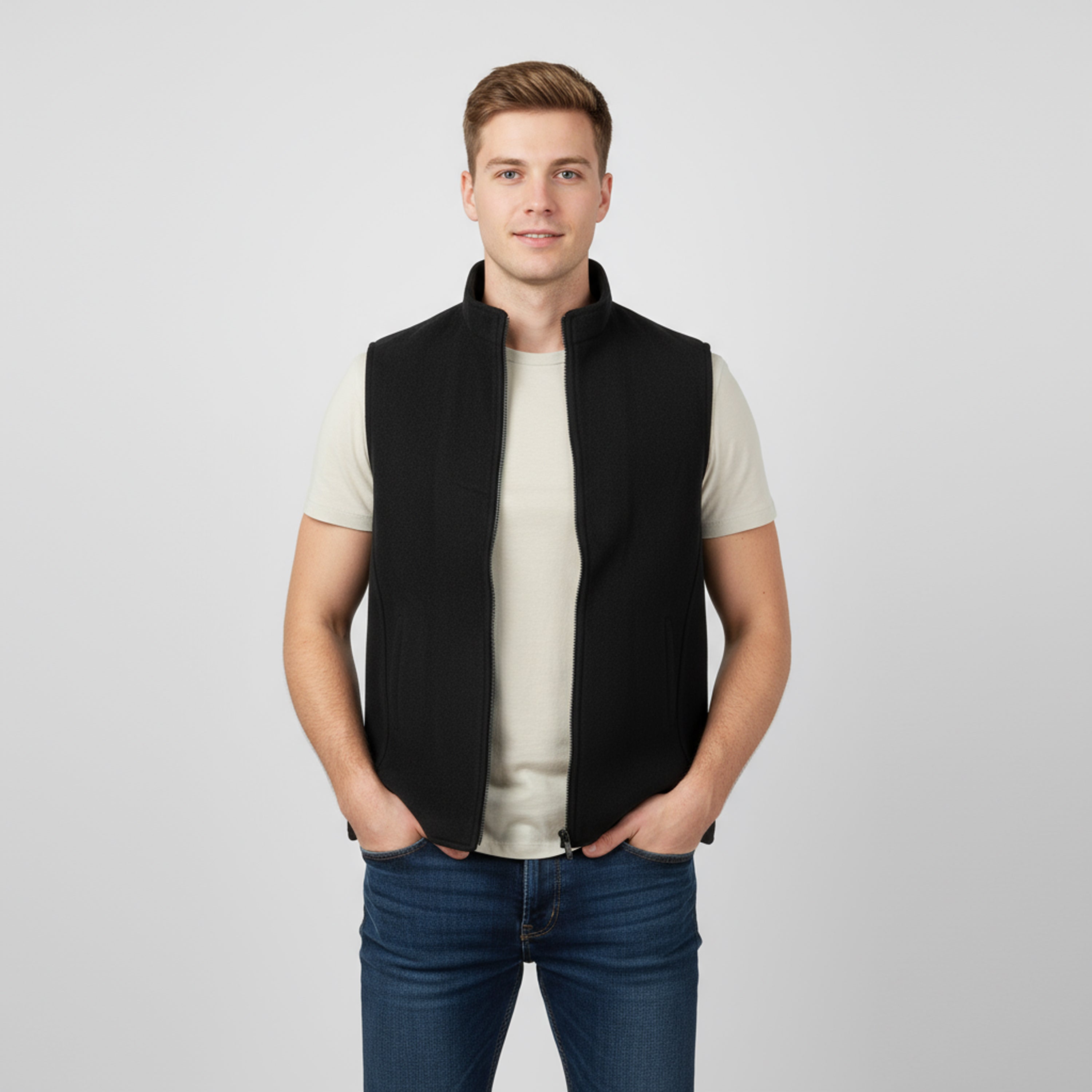 ARC PANEL ZIP WAISTCOAT – CLASSIC BLACK