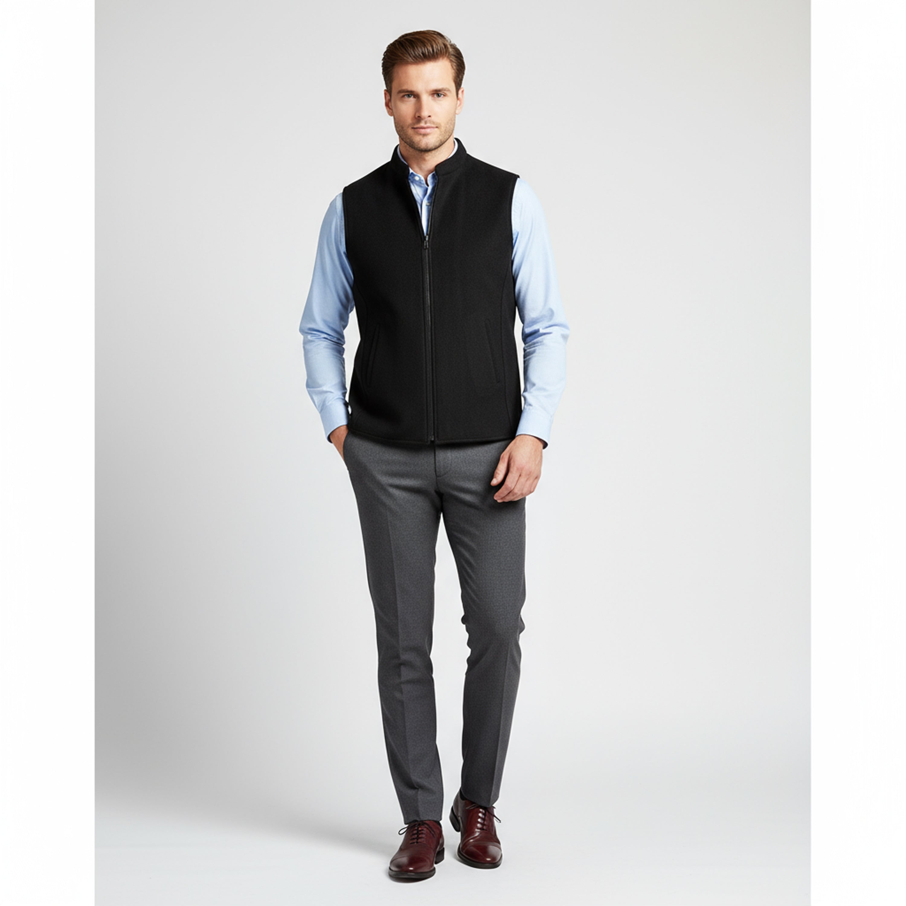 Arc Panel Zip Waistcoat – Classic Black | Premium Men's Formal