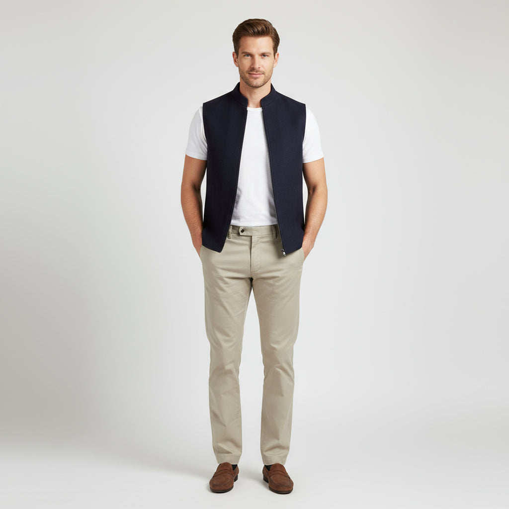 ARC PANEL ZIP WAISTCOAT – MIDNIGHT NAVY