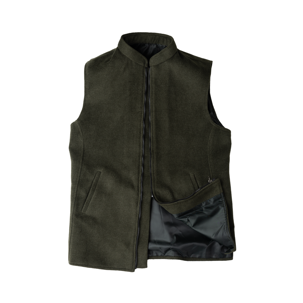 ARC PANEL ZIP WAISTCOAT – OLIVE GREEN