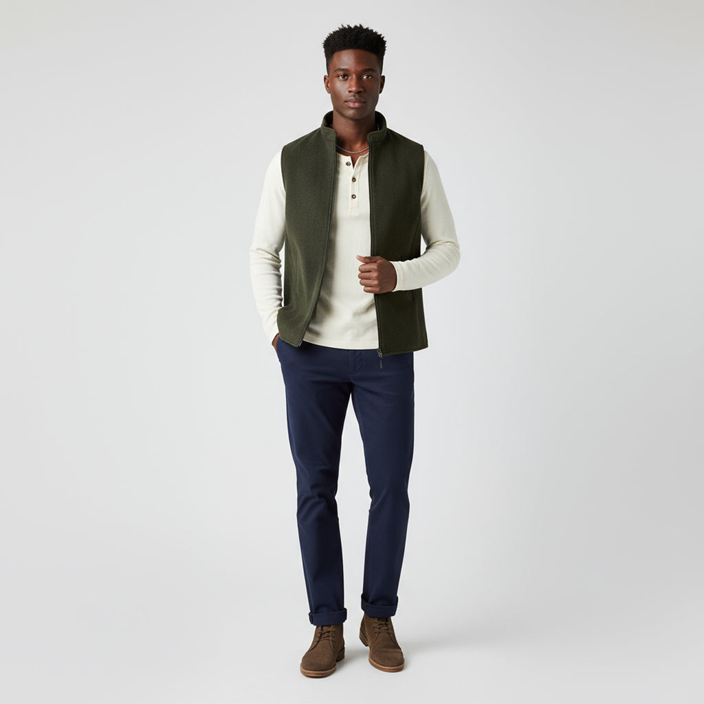 ARC PANEL ZIP WAISTCOAT – OLIVE GREEN