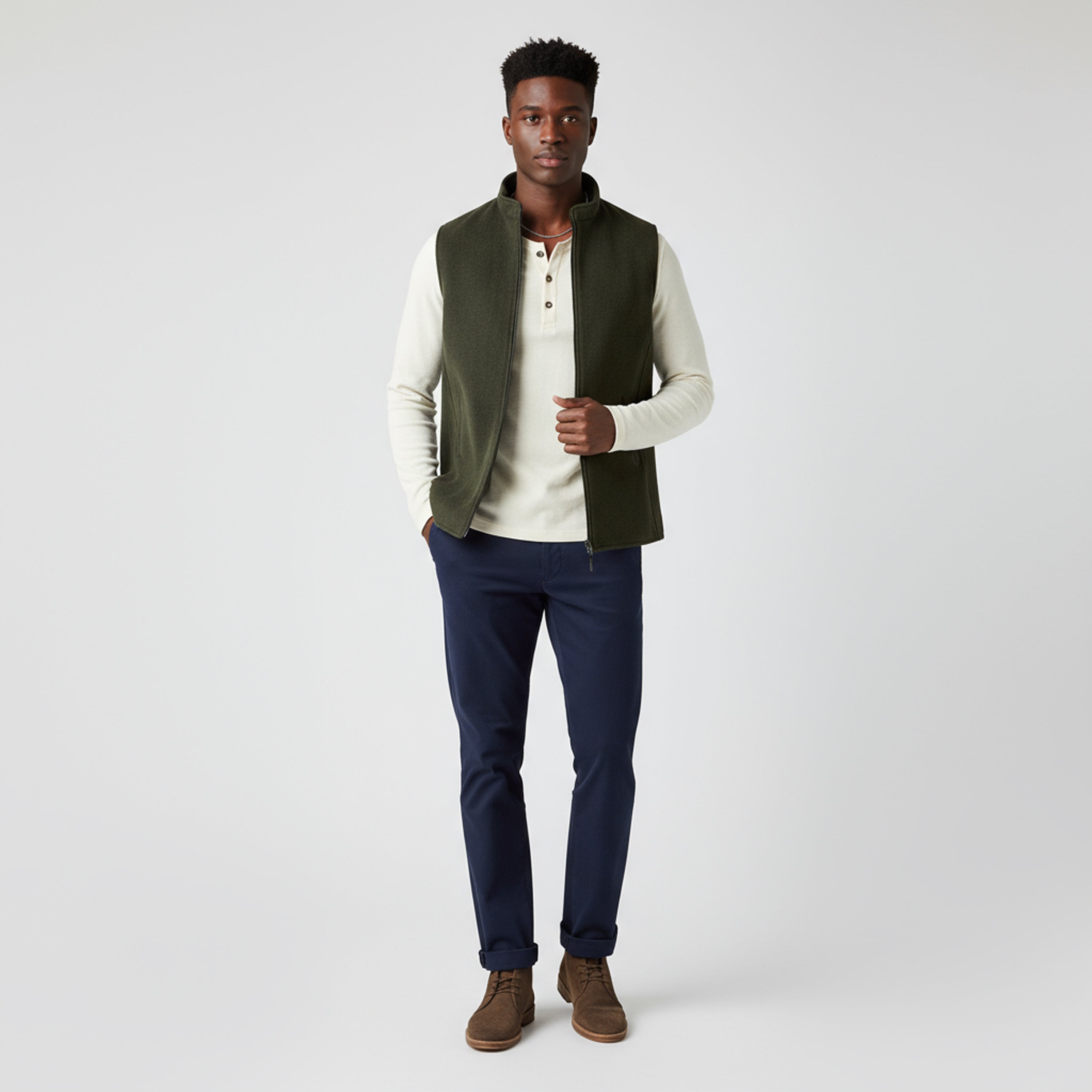 ARC PANEL ZIP WAISTCOAT – OLIVE GREEN