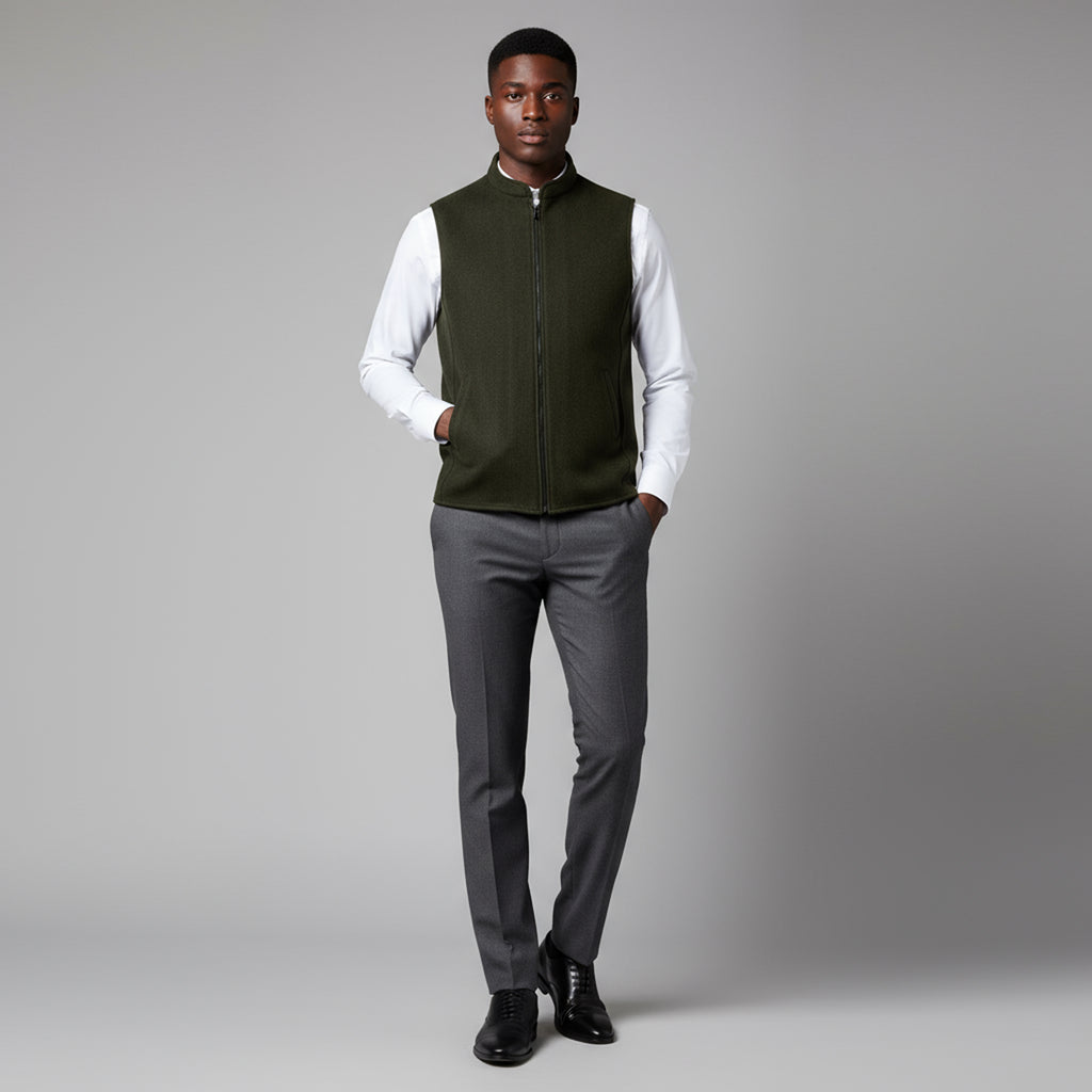 ARC PANEL ZIP WAISTCOAT – OLIVE GREEN