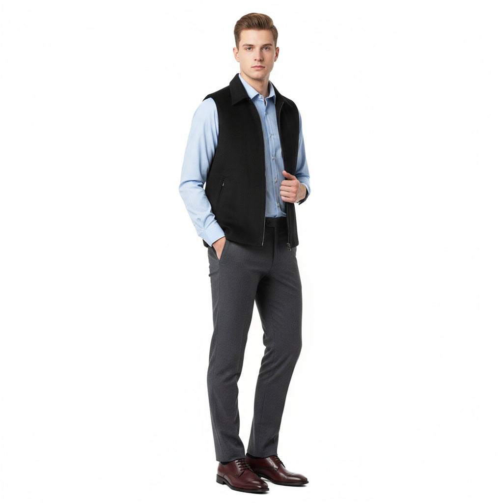 COLLARED LAYERING ZIP WAISTCOAT – CLASSIC BLACK