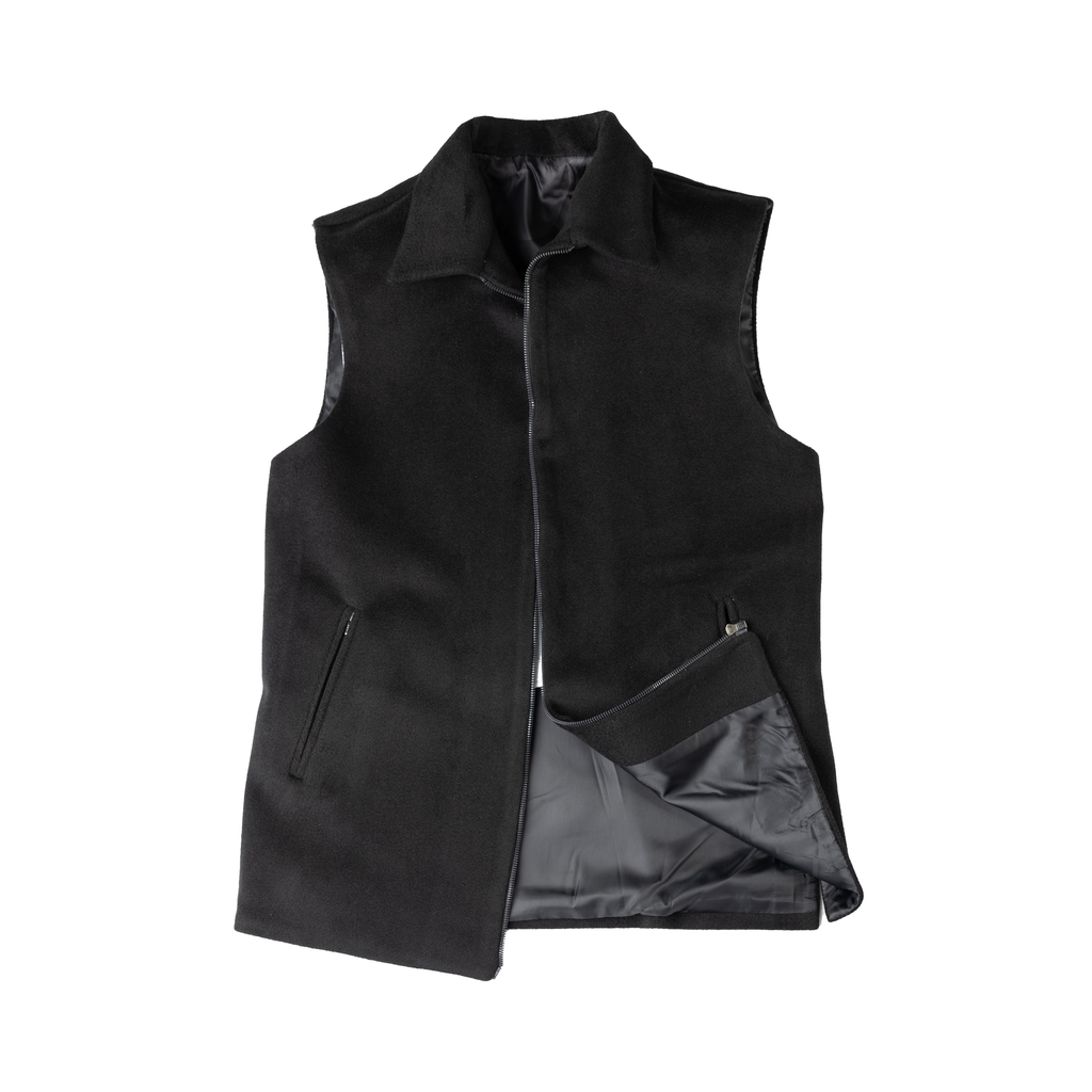 COLLARED LAYERING ZIP WAISTCOAT – CLASSIC BLACK