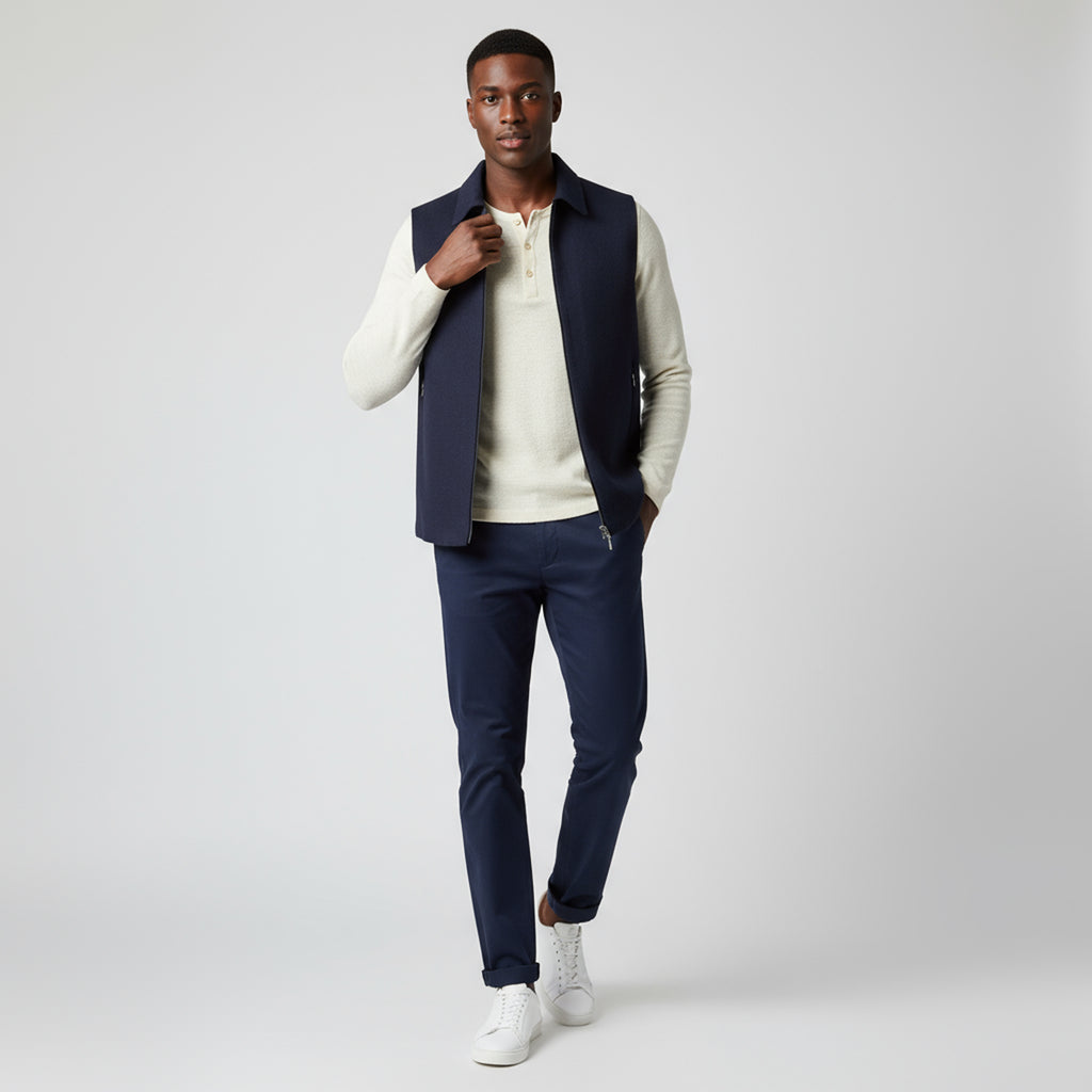 COLLARED LAYERING ZIP WAISTCOAT – MIDNIGHT NAVY