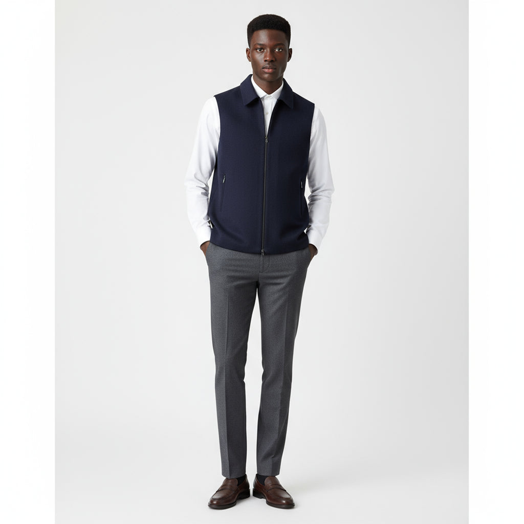 COLLARED LAYERING ZIP WAISTCOAT – MIDNIGHT NAVY