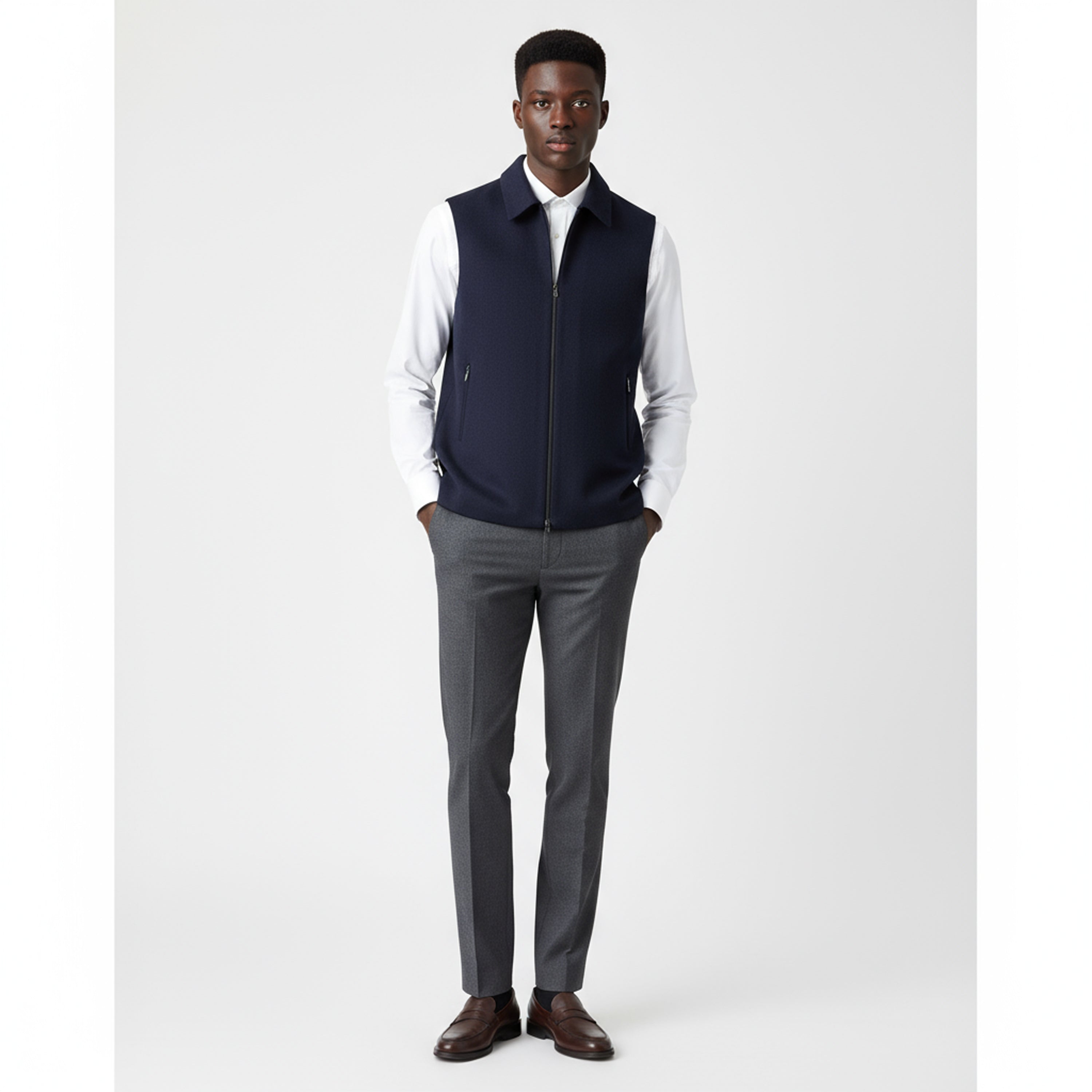 COLLARED LAYERING ZIP WAISTCOAT – MIDNIGHT NAVY