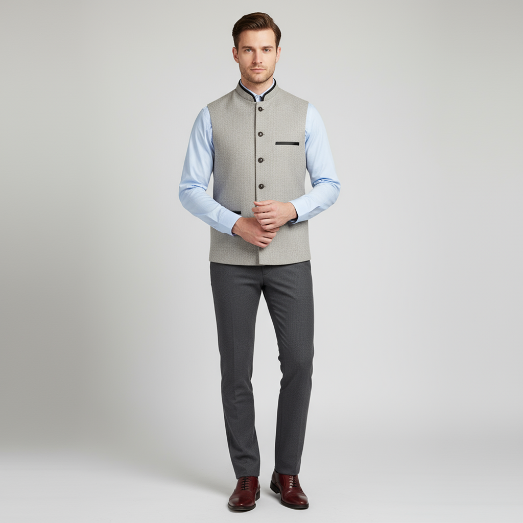 CONTRAST TRIM WAISTCOAT – BEIGE SAND