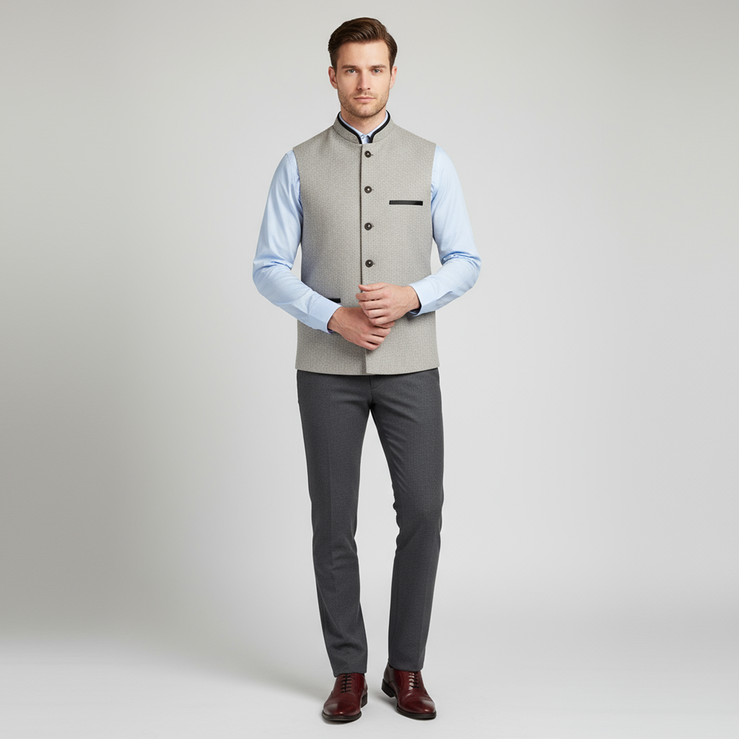 CONTRAST TRIM WAISTCOAT – BEIGE SAND