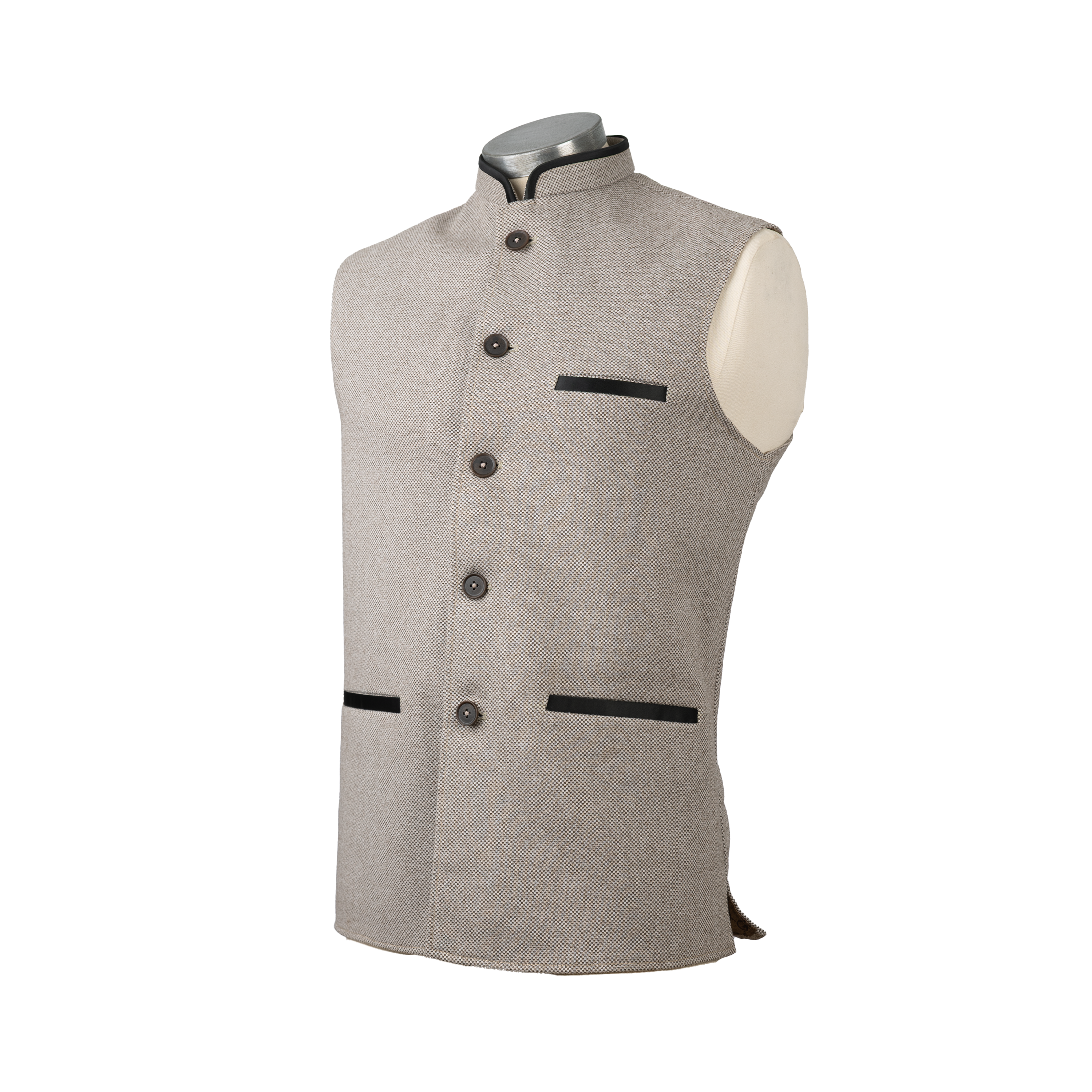 CONTRAST TRIM WAISTCOAT – BEIGE SAND