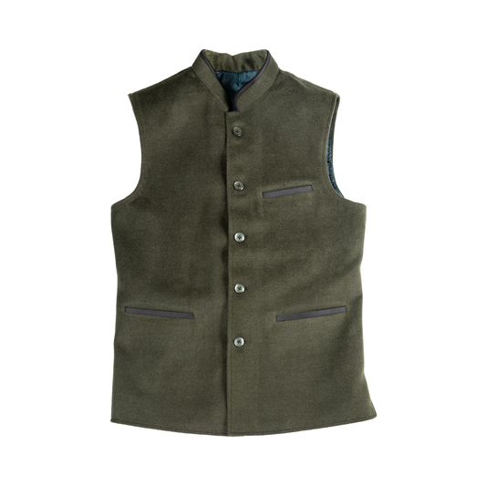 CONTRAST TRIM WAISTCOAT – OLIVE GREEN