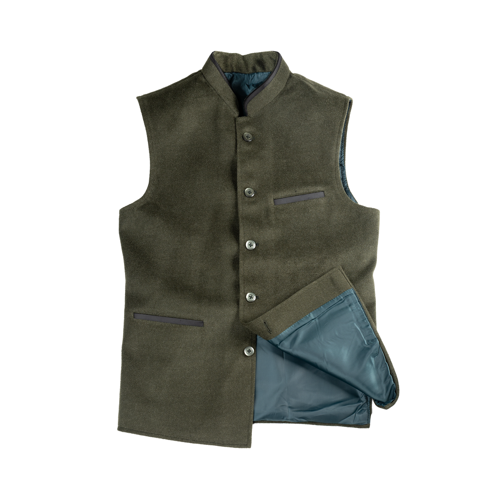 CONTRAST TRIM WAISTCOAT – OLIVE GREEN