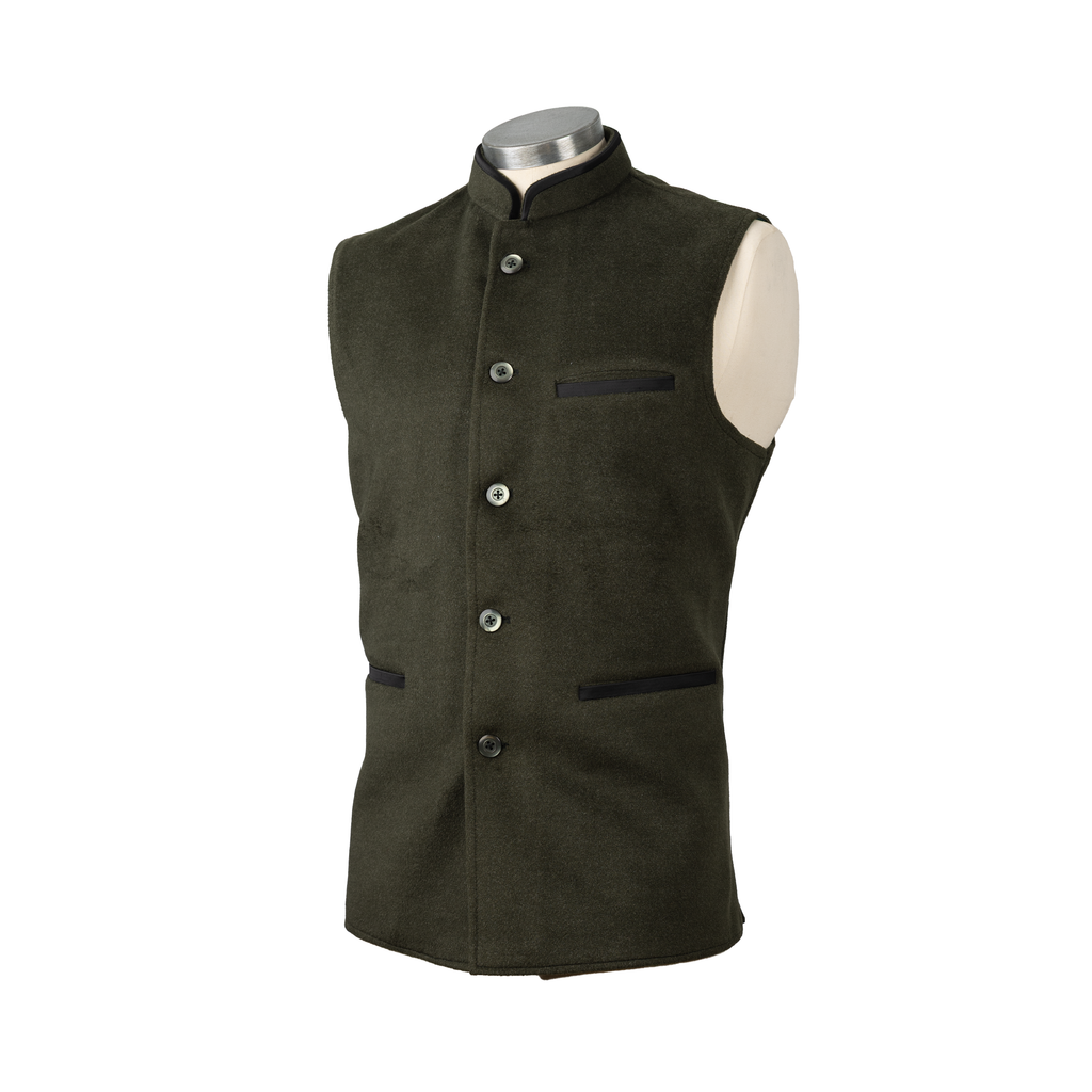 CONTRAST TRIM WAISTCOAT – OLIVE GREEN