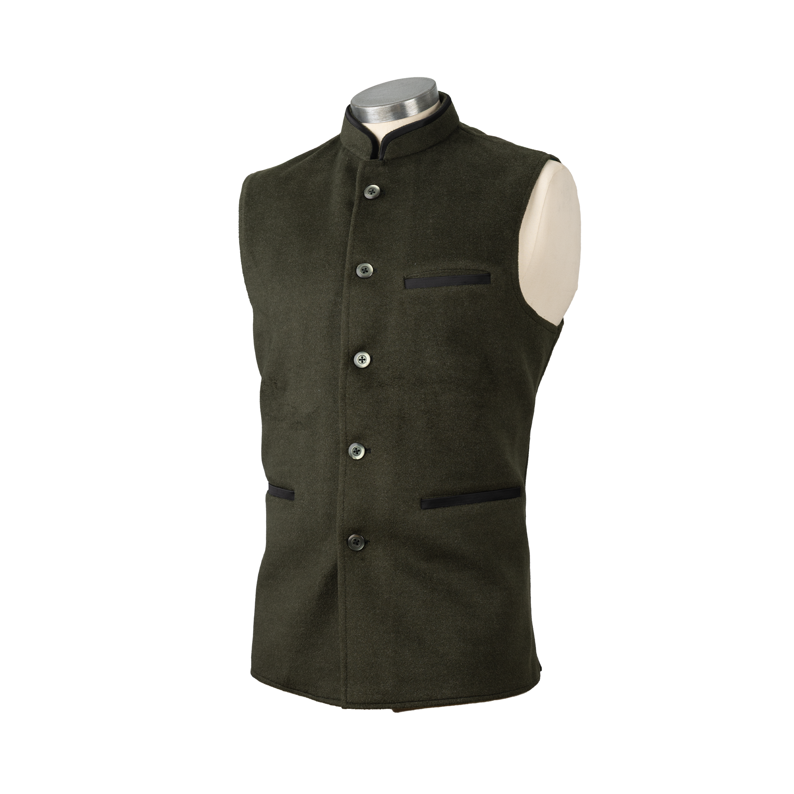 CONTRAST TRIM WAISTCOAT – OLIVE GREEN