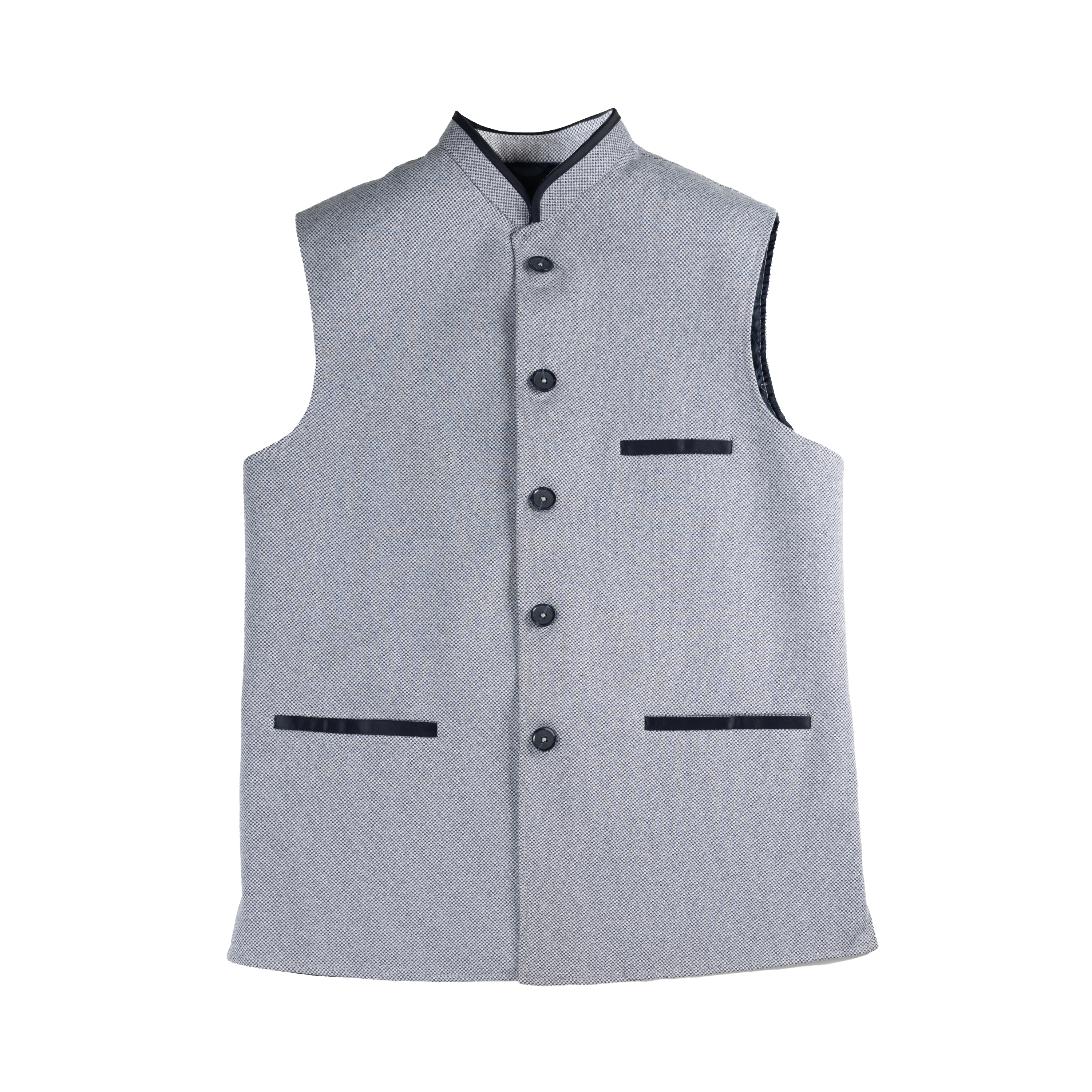 CONTRAST TRIM WAISTCOAT – STEEL BLUE