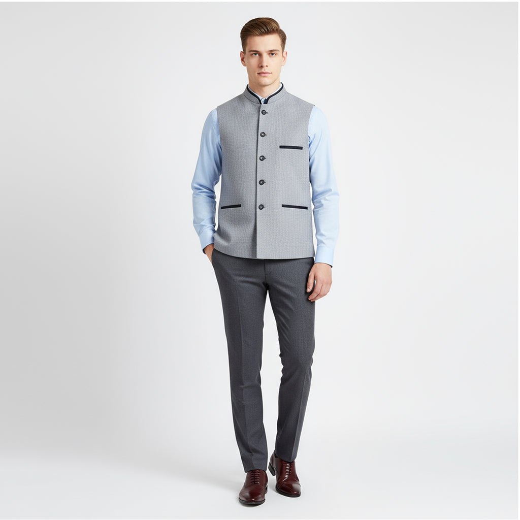 CONTRAST TRIM WAISTCOAT – STEEL BLUE