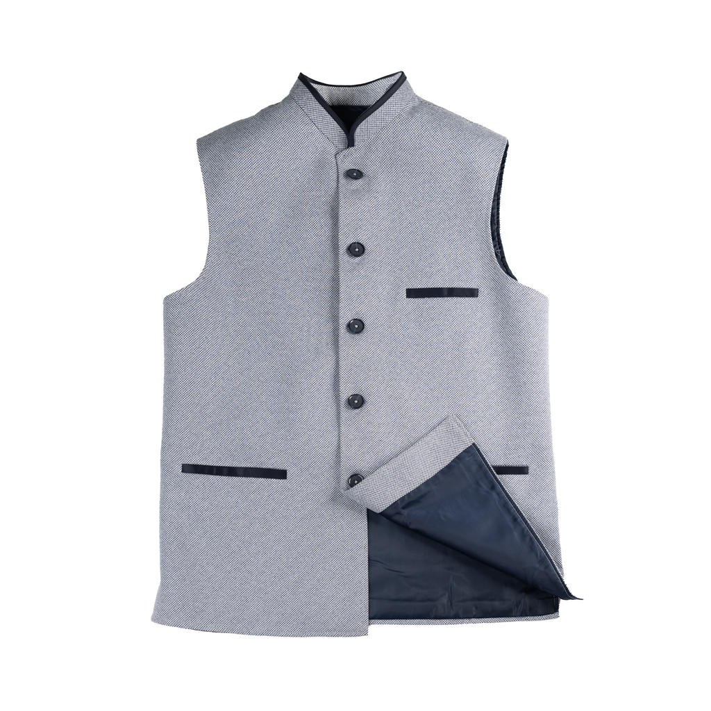 CONTRAST TRIM WAISTCOAT – STEEL BLUE
