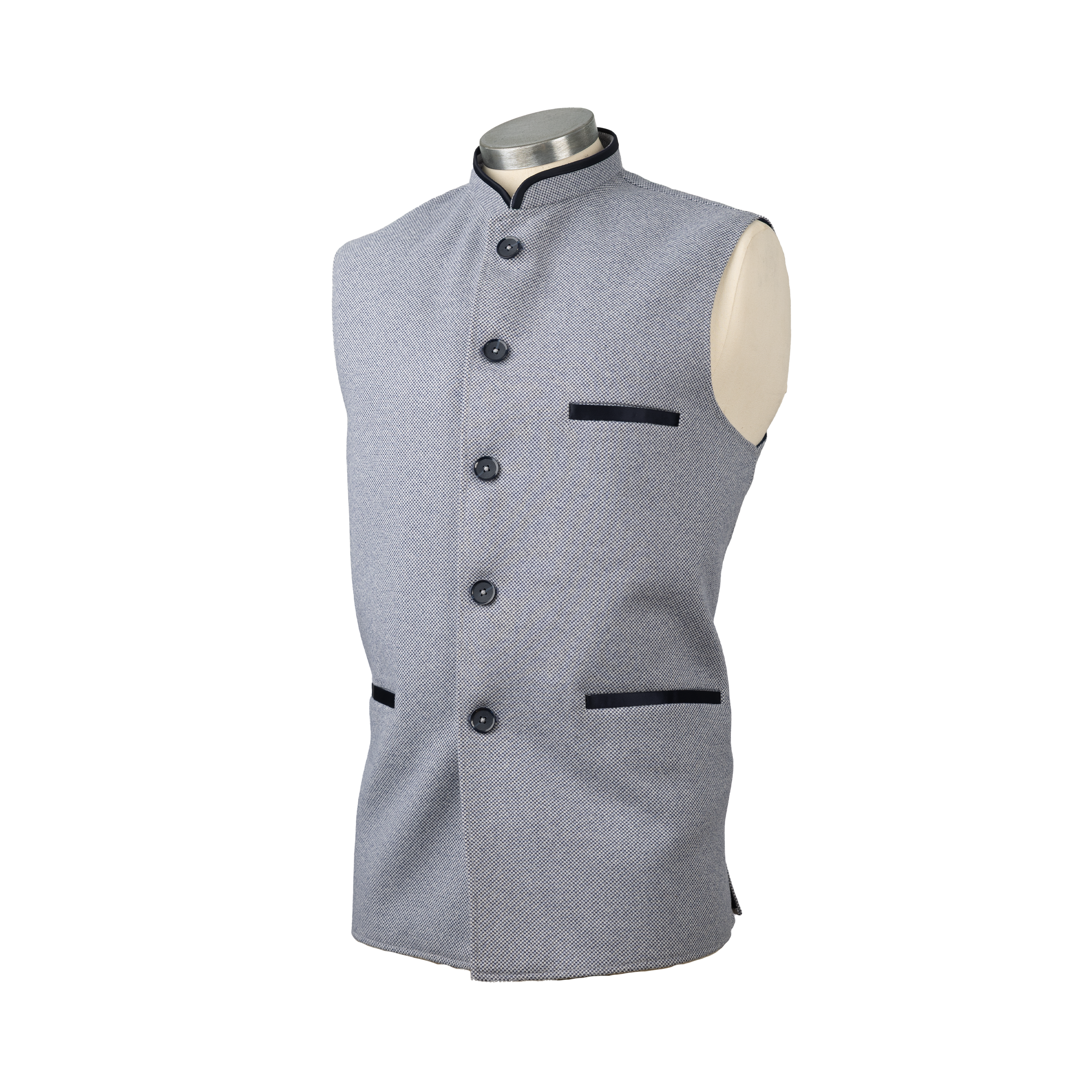 CONTRAST TRIM WAISTCOAT – STEEL BLUE