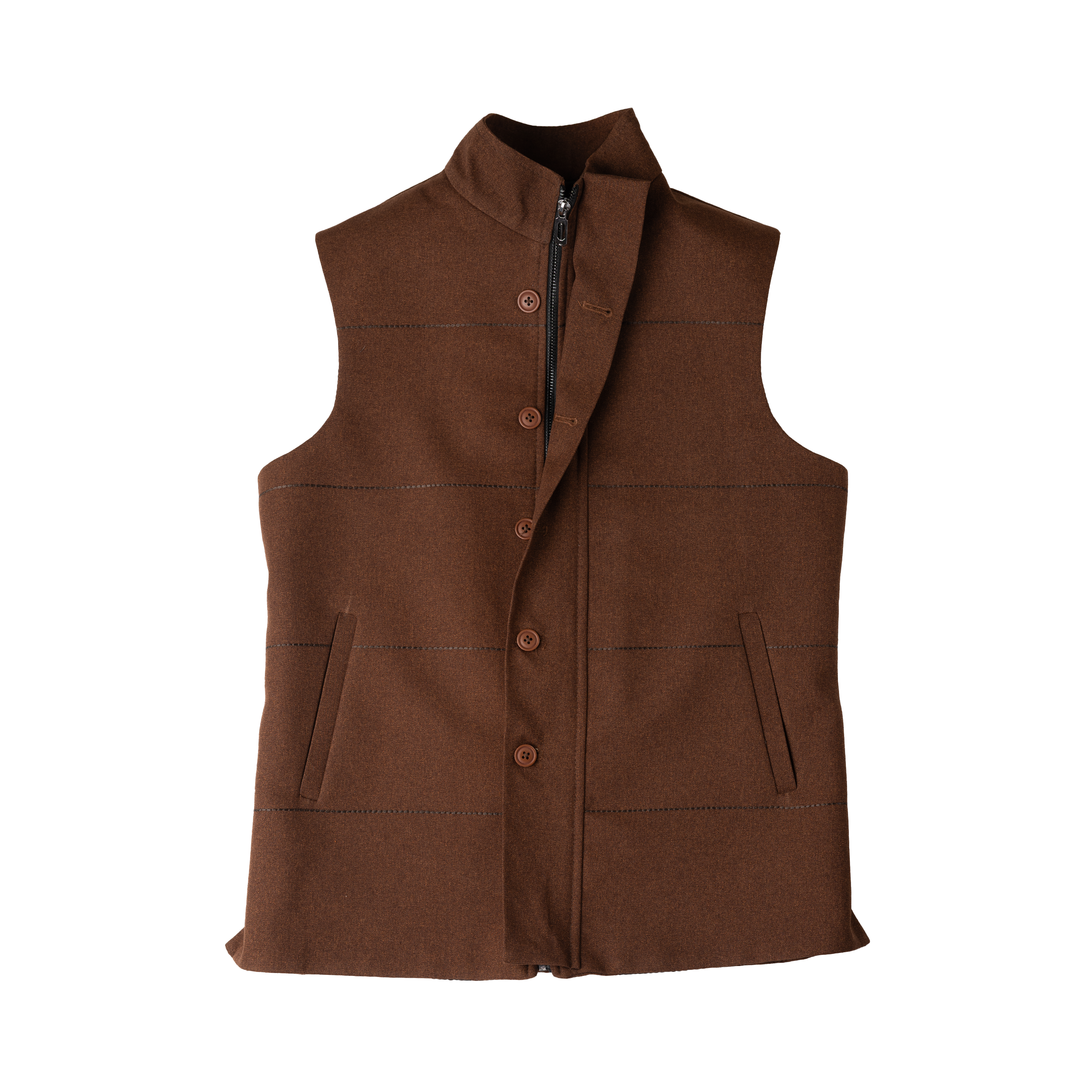 DUAL CLOSURE WAISTCOAT – CHESTNUT BROWN