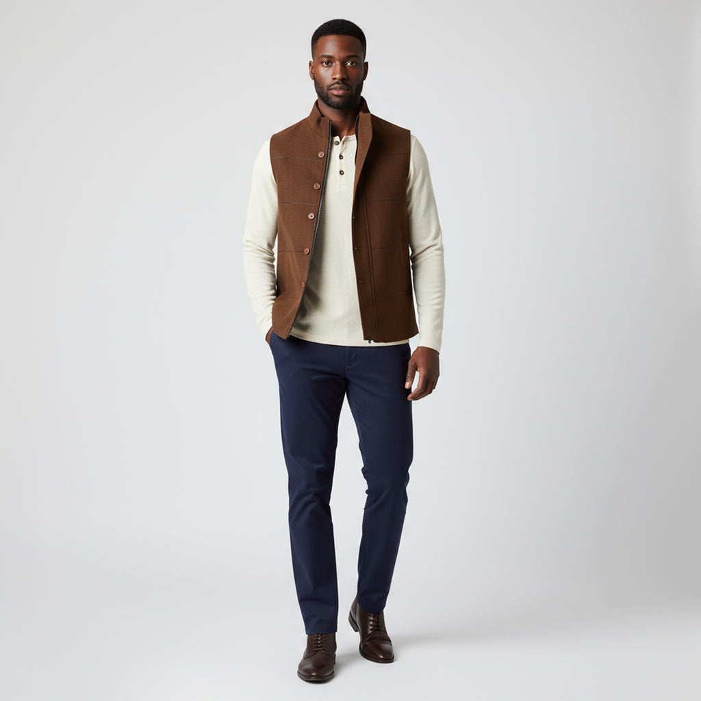 DUAL CLOSURE WAISTCOAT – CHESTNUT BROWN