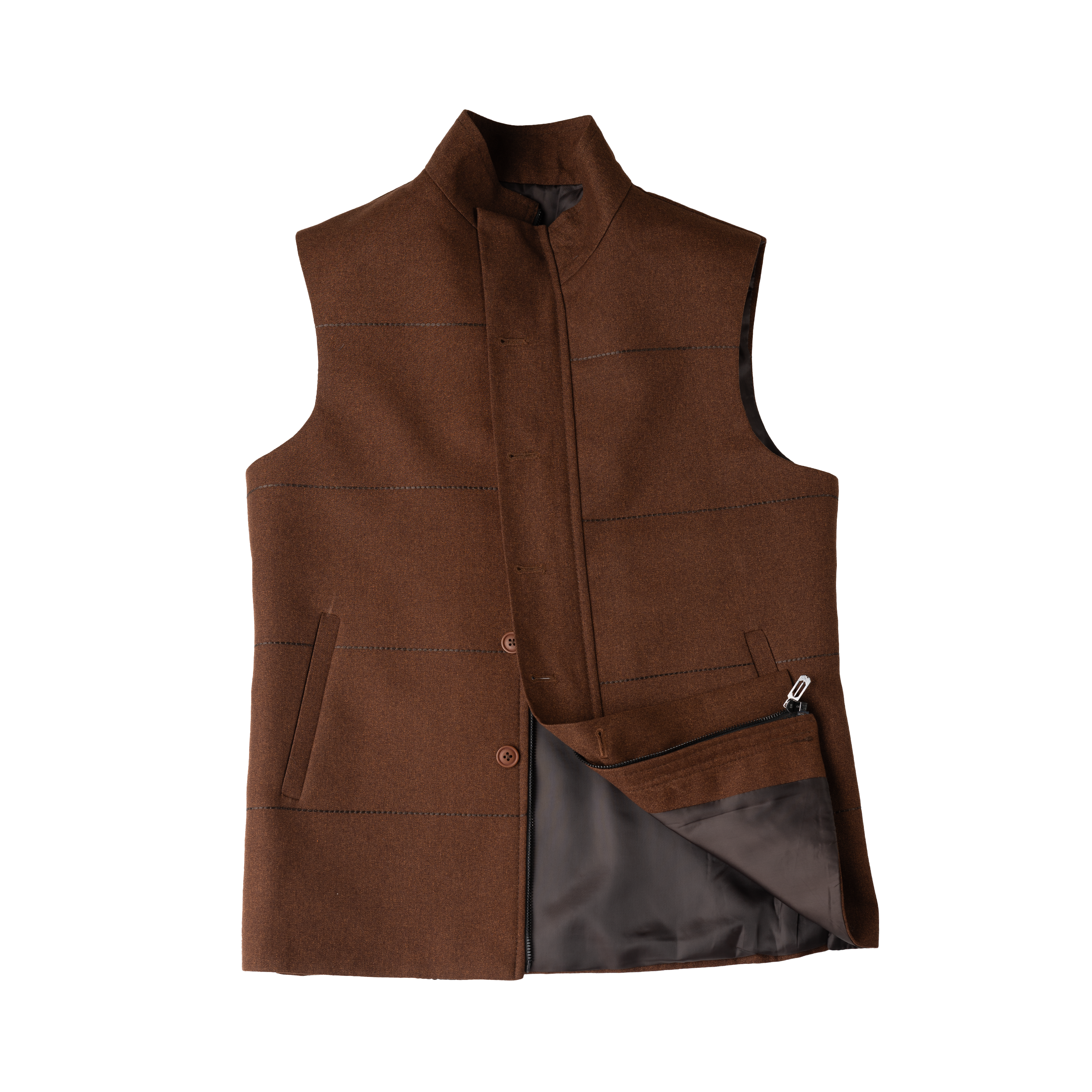 DUAL CLOSURE WAISTCOAT – CHESTNUT BROWN