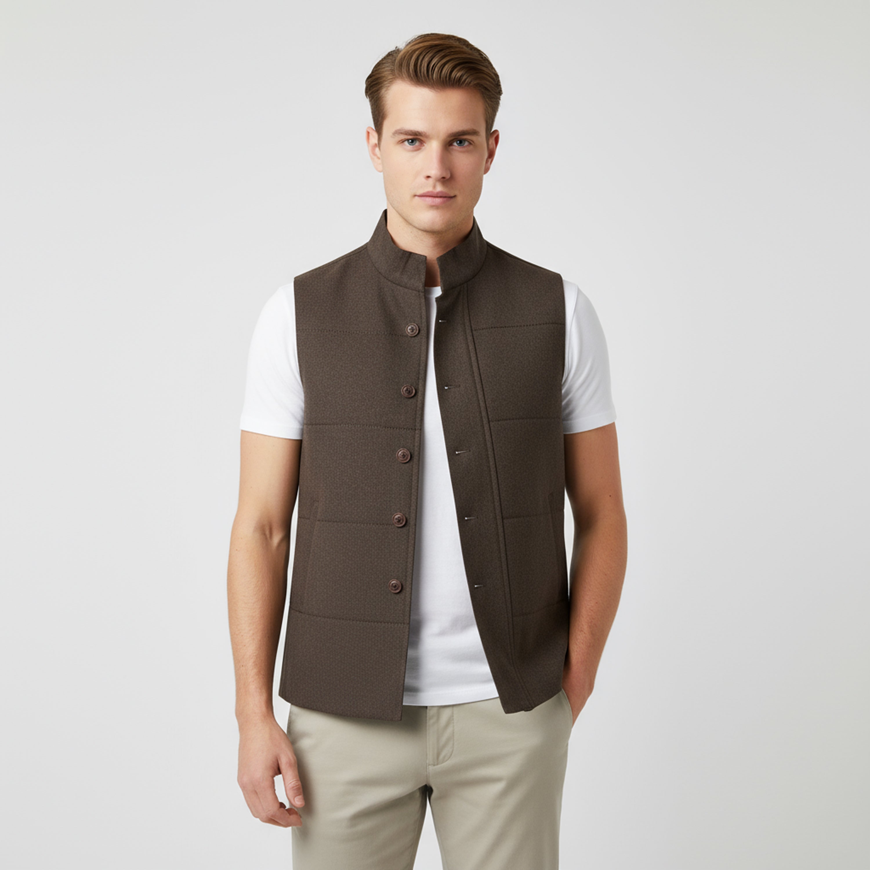 DUAL CLOSURE WAISTCOAT – MOCHA BROWN