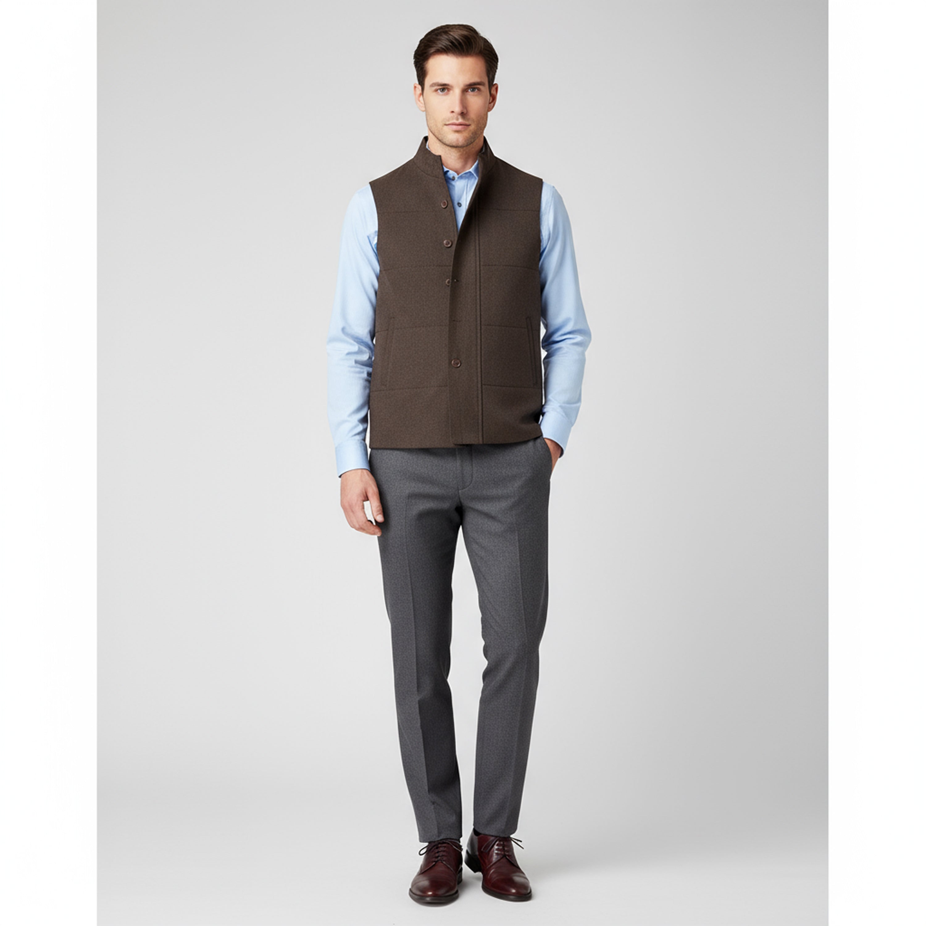 DUAL CLOSURE WAISTCOAT – MOCHA BROWN