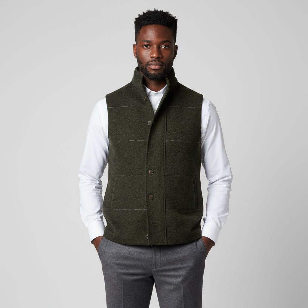 DUAL CLOSURE WAISTCOAT – OLIVE GREEN