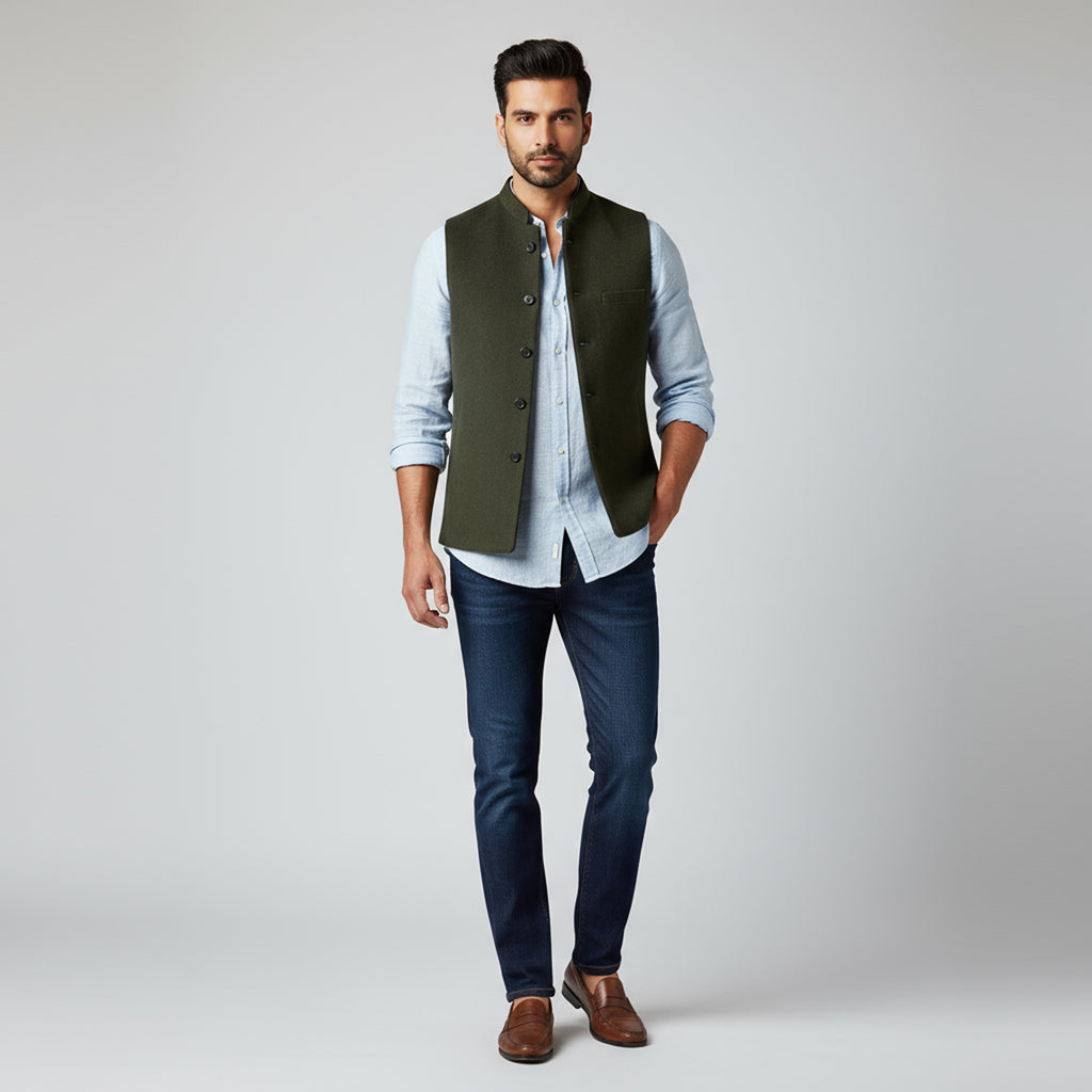 HERITAGE TAILORED WAISTCOAT – OLIVE GREEN