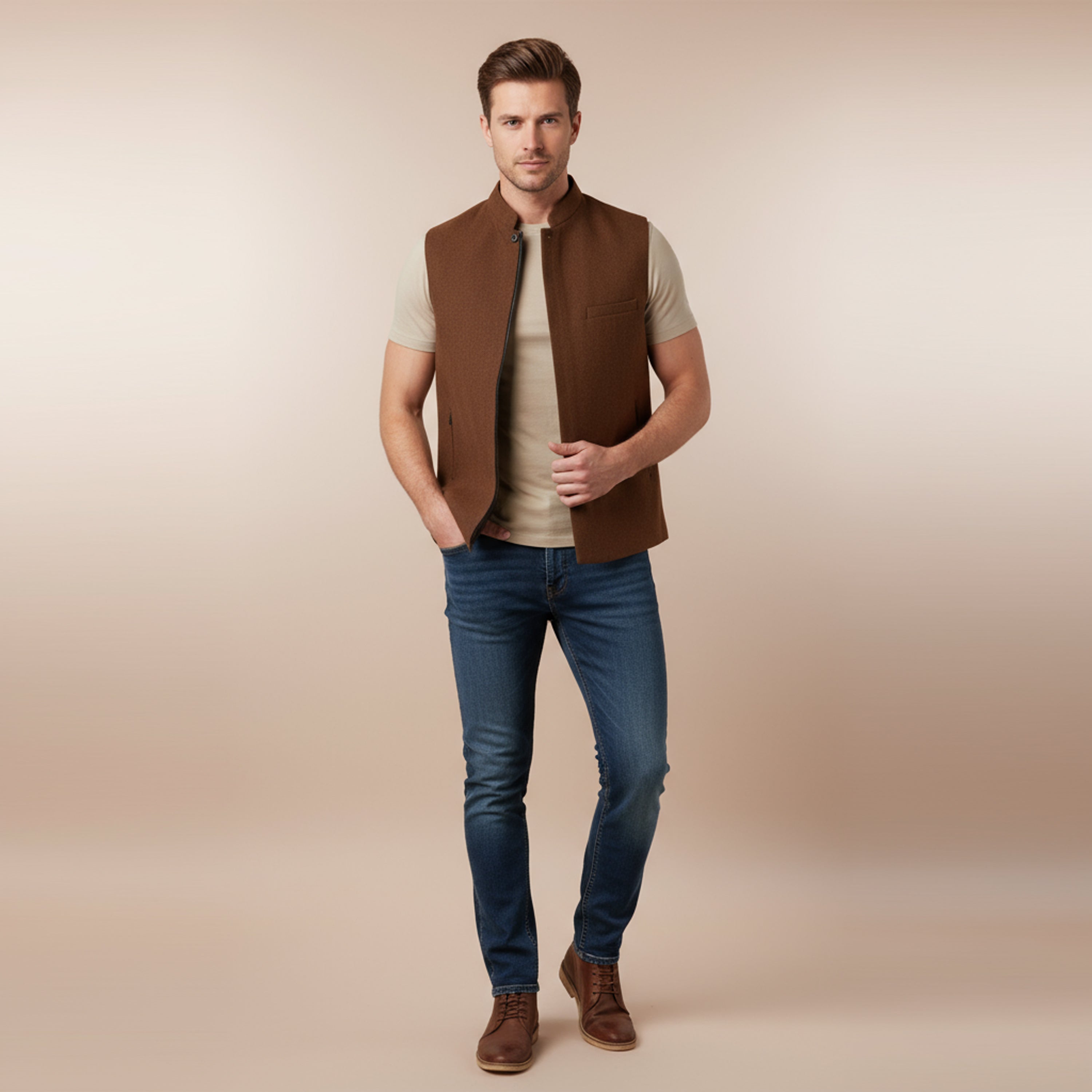 MODERN ZIP WAISTCOAT – CHESTNUT BROWN