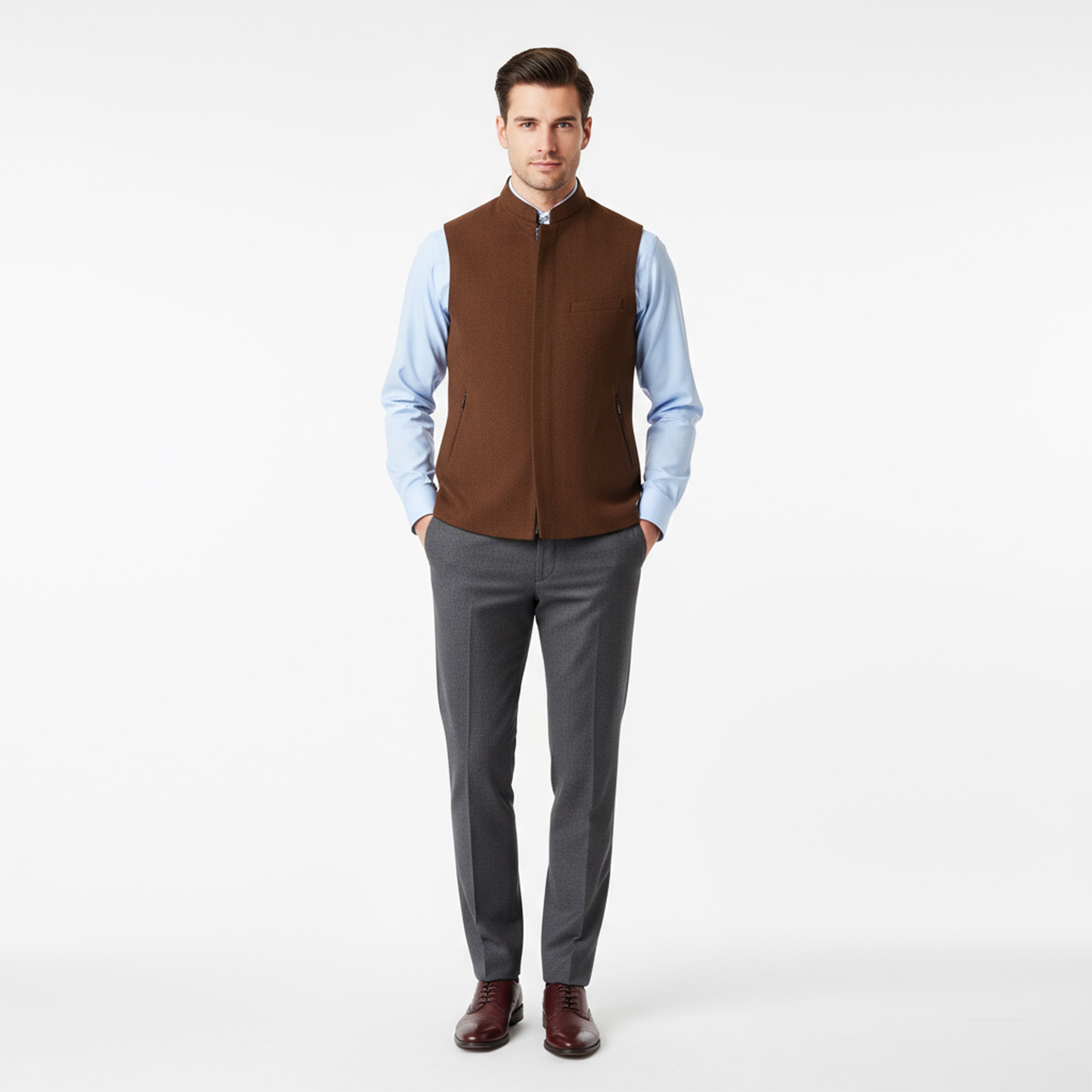 MODERN ZIP WAISTCOAT – CHESTNUT BROWN