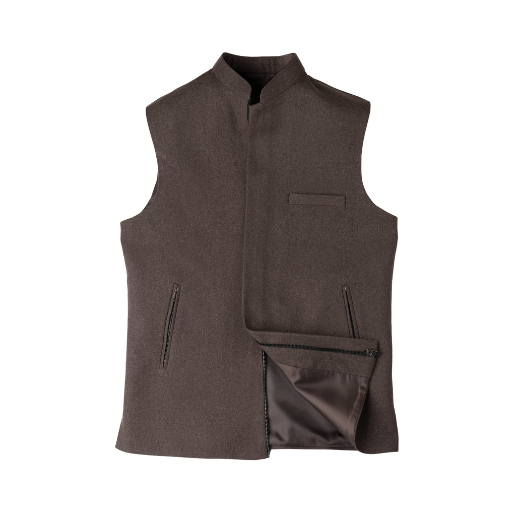 MODERN ZIP WAISTCOAT – MOCHA BROWN