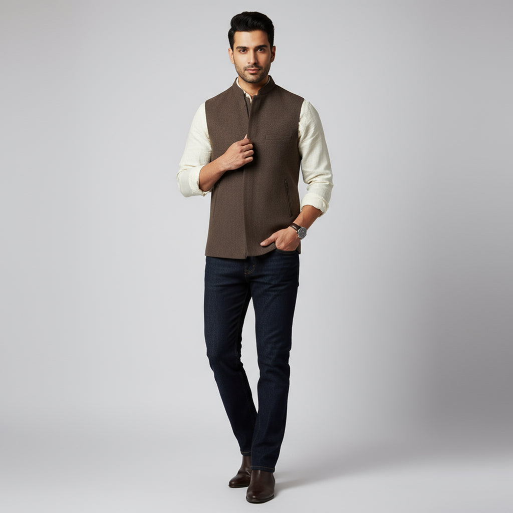 MODERN ZIP WAISTCOAT – MOCHA BROWN