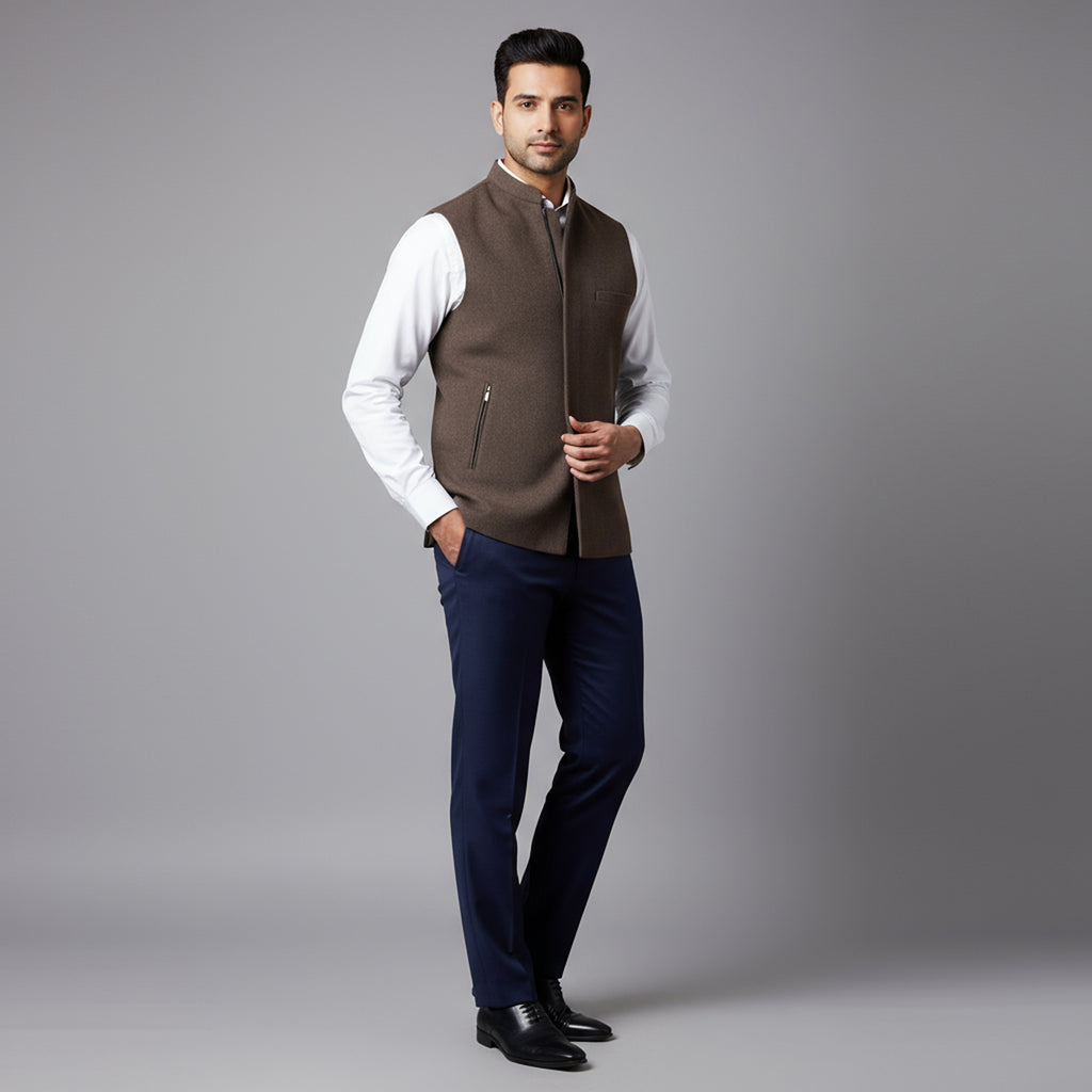 MODERN ZIP WAISTCOAT – MOCHA BROWN