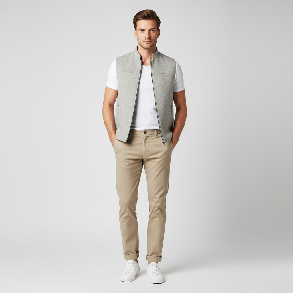 PANEL FRONT ZIP WAISTCOAT – BEIGE SAND