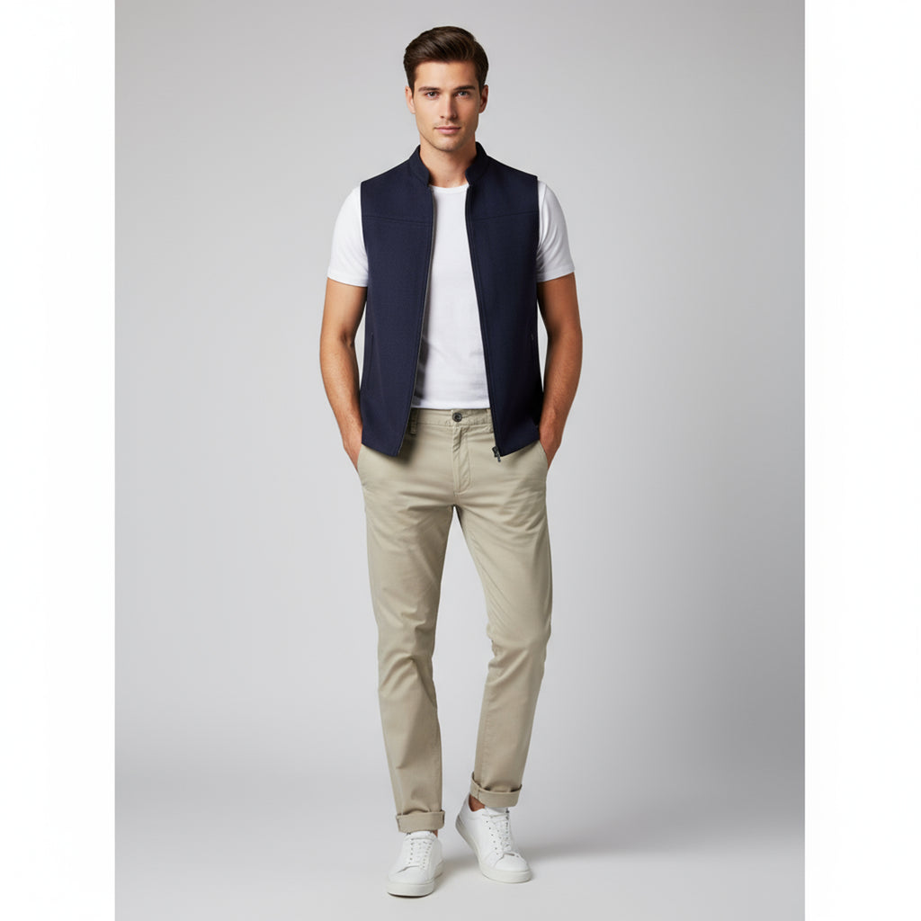 PANEL FRONT ZIP WAISTCOAT – MIDNIGHT NAVY