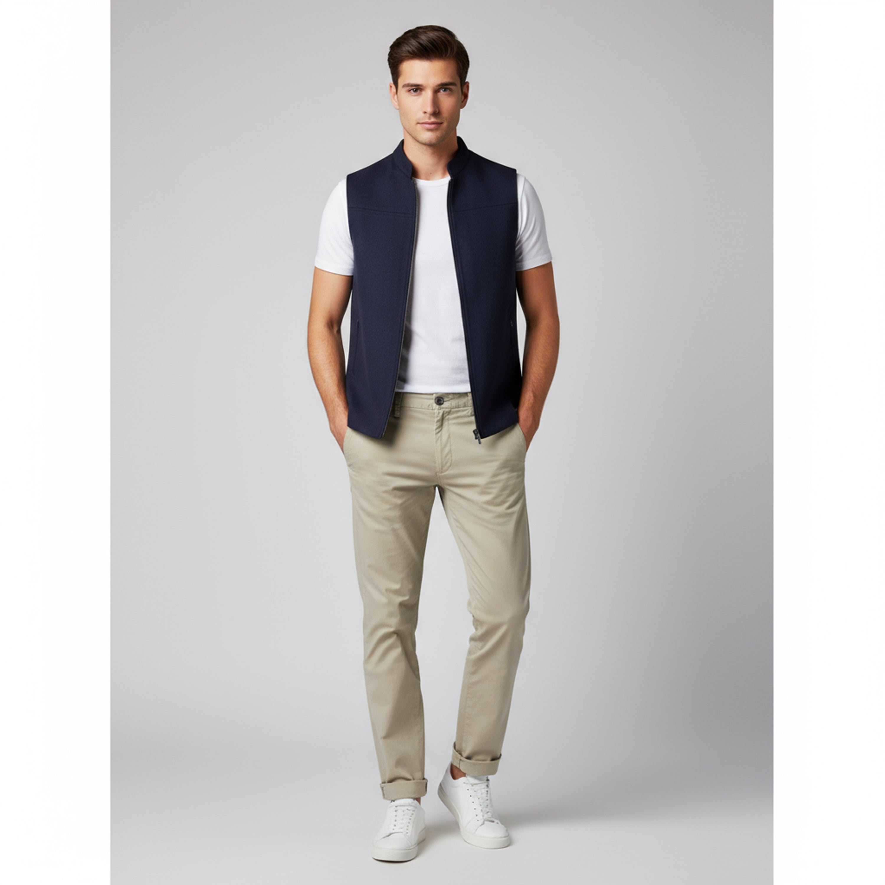 PANEL FRONT ZIP WAISTCOAT – MIDNIGHT NAVY
