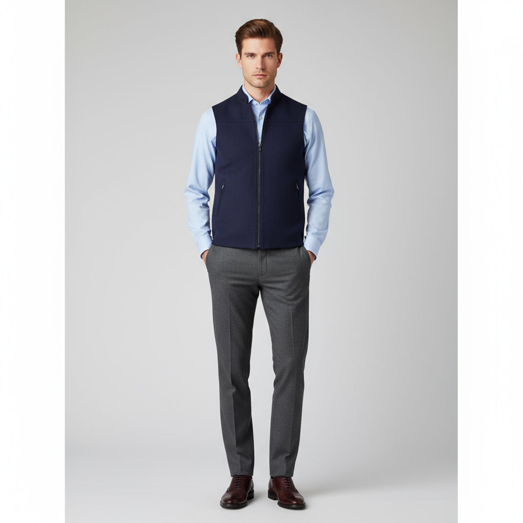 PANEL FRONT ZIP WAISTCOAT – MIDNIGHT NAVY