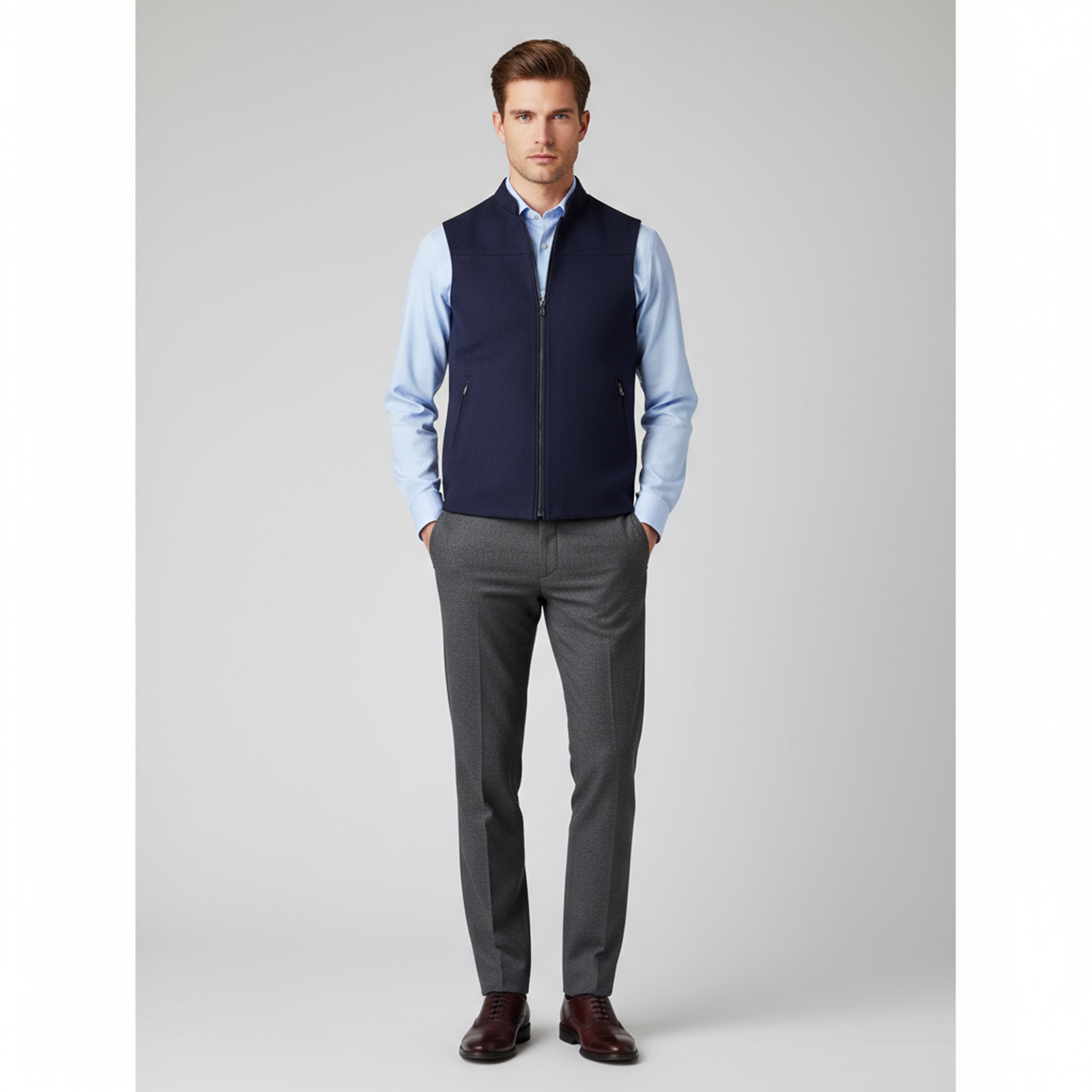 PANEL FRONT ZIP WAISTCOAT – MIDNIGHT NAVY
