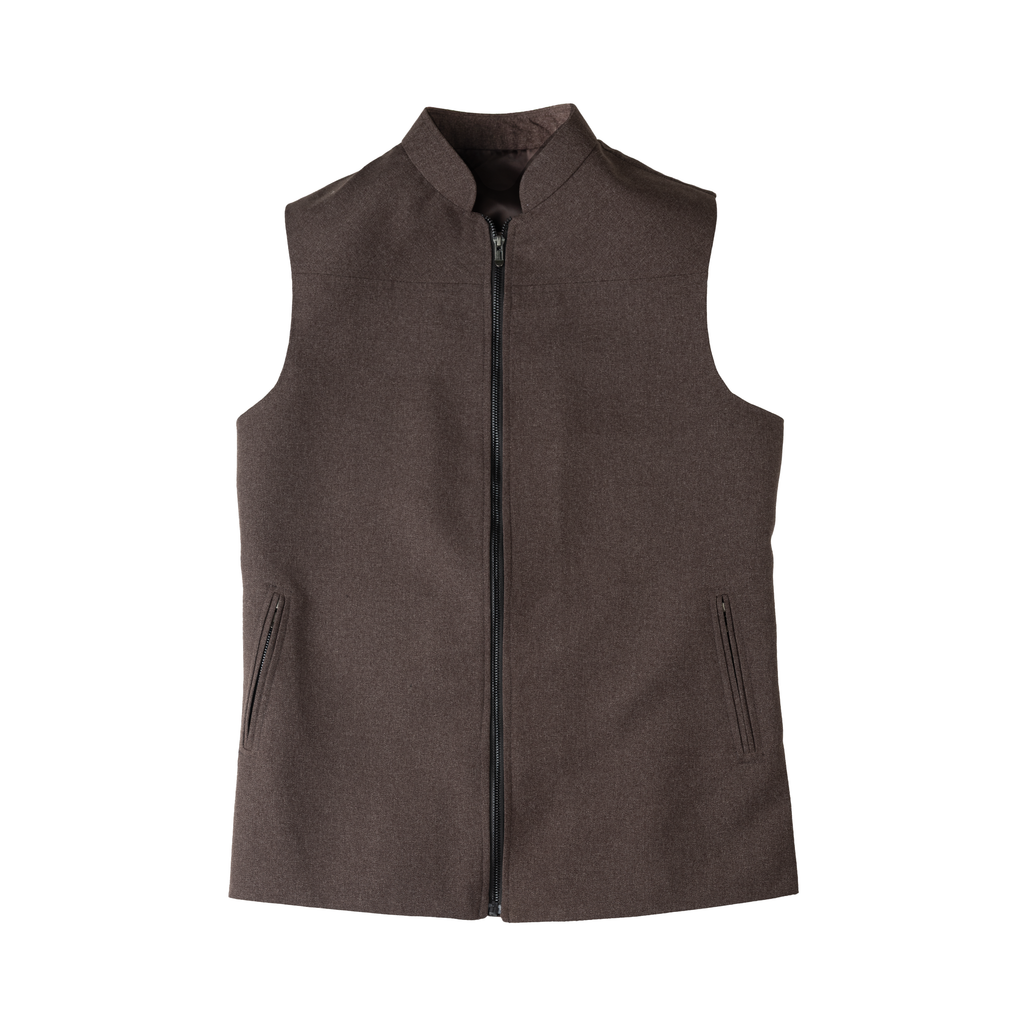 PANEL FRONT ZIP WAISTCOAT – MOCHA BROWN