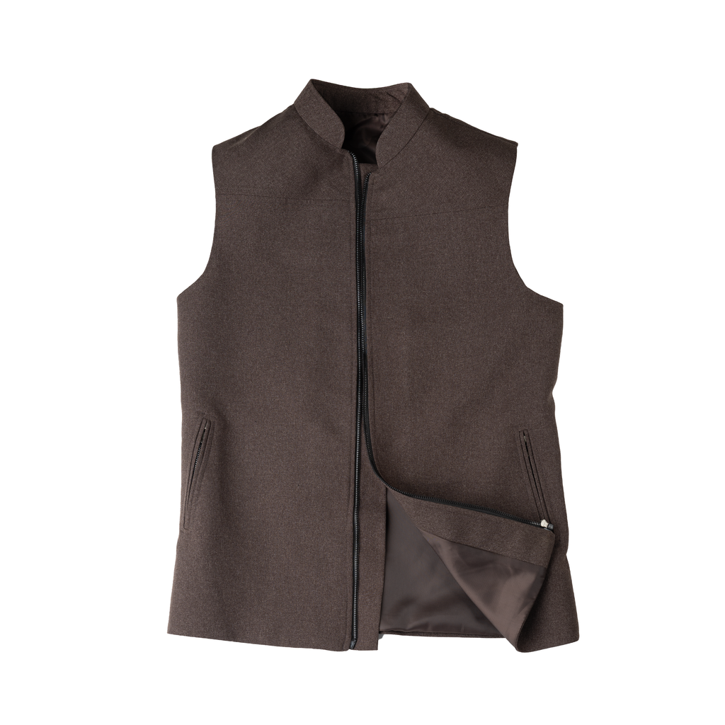 PANEL FRONT ZIP WAISTCOAT – MOCHA BROWN