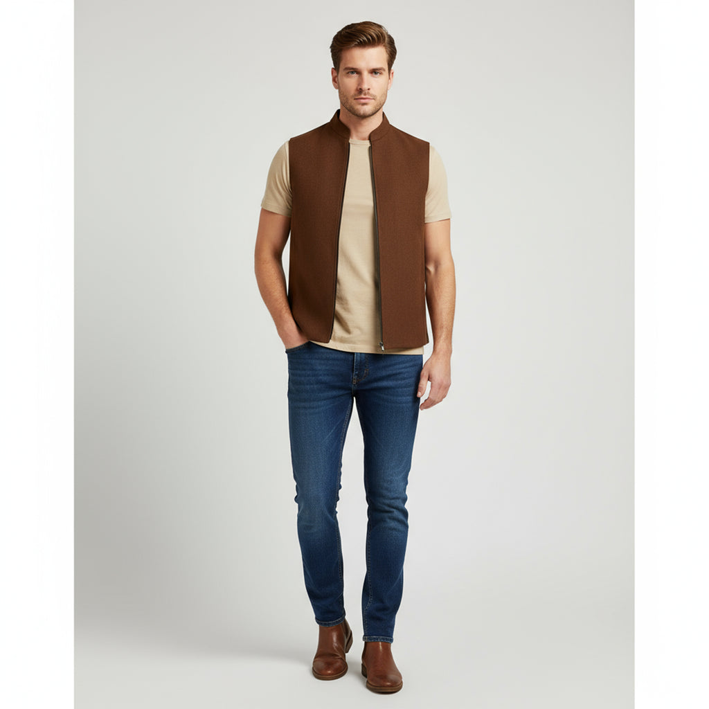 REFINED ARC PANEL WAISTCOAT – CHESTNUT BROWN