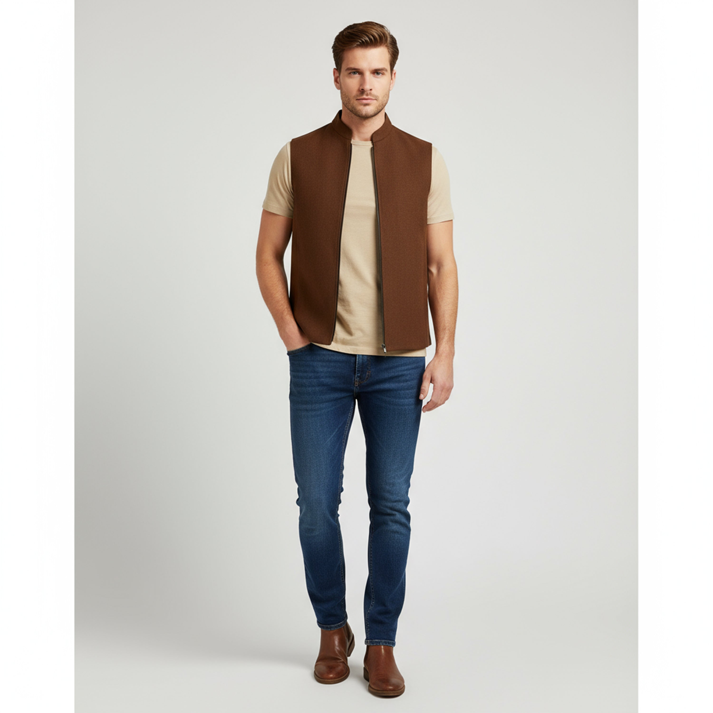 REFINED ARC PANEL WAISTCOAT – CHESTNUT BROWN