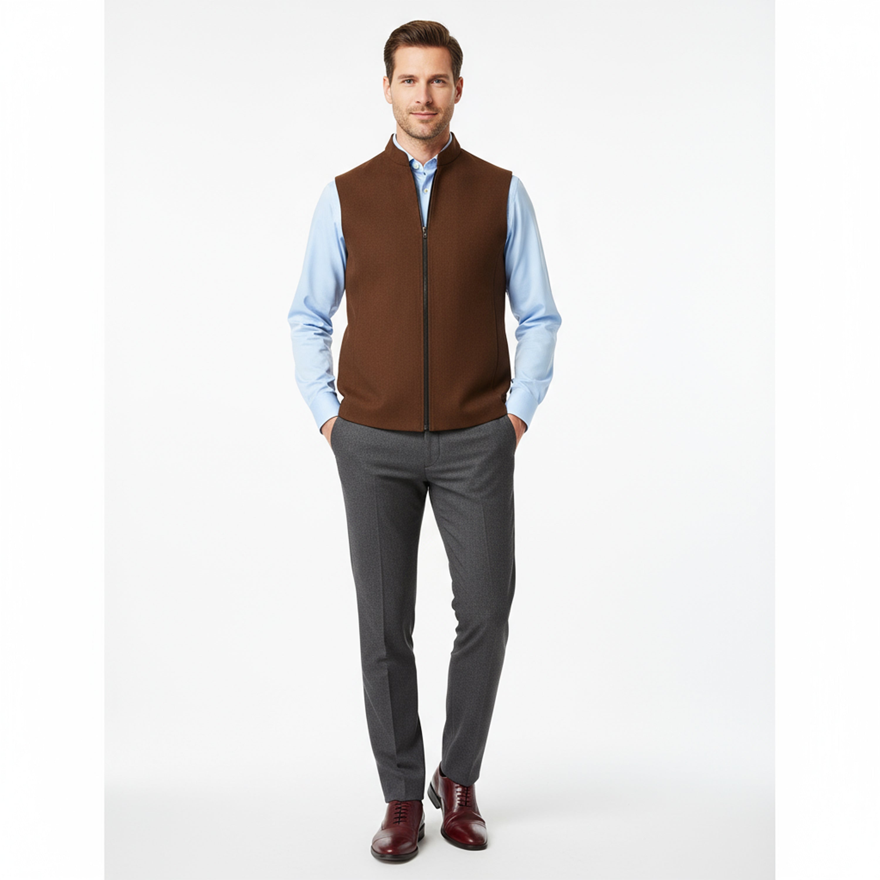 REFINED ARC PANEL WAISTCOAT – CHESTNUT BROWN